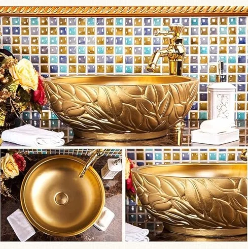 Ceramiczna umywalka nablatowa, okrągła umywalka nablatowa do eleganckiej dekoracji hotelu i domu