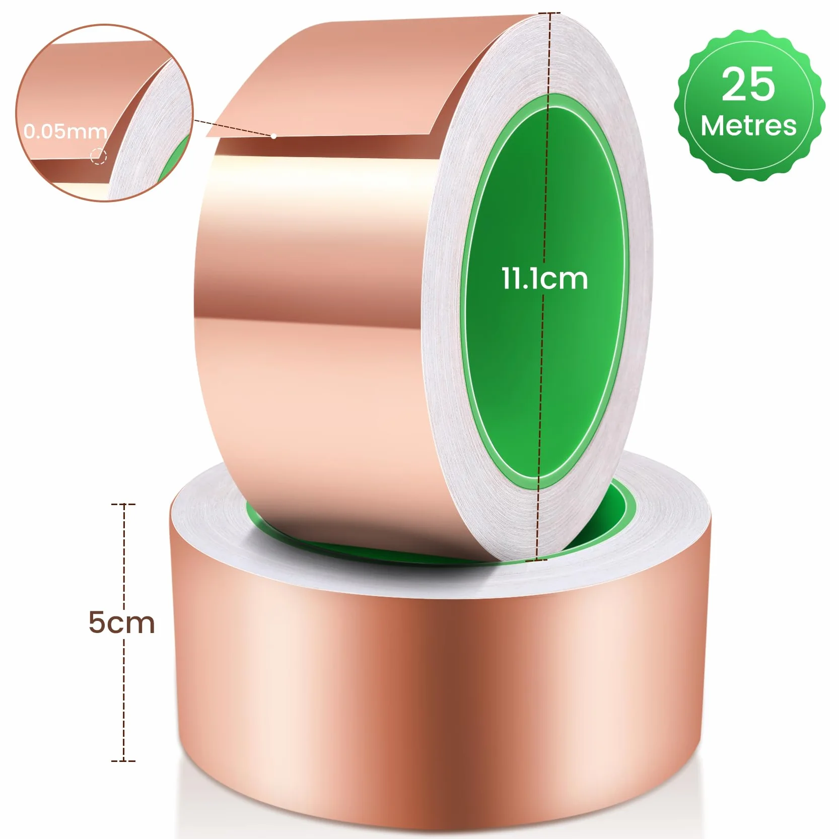 Taśma miedziana dwustronna przewodząca EMI 25 m x 50 mm samoprzylepna do uziemiania i ochrony przed ślimakami