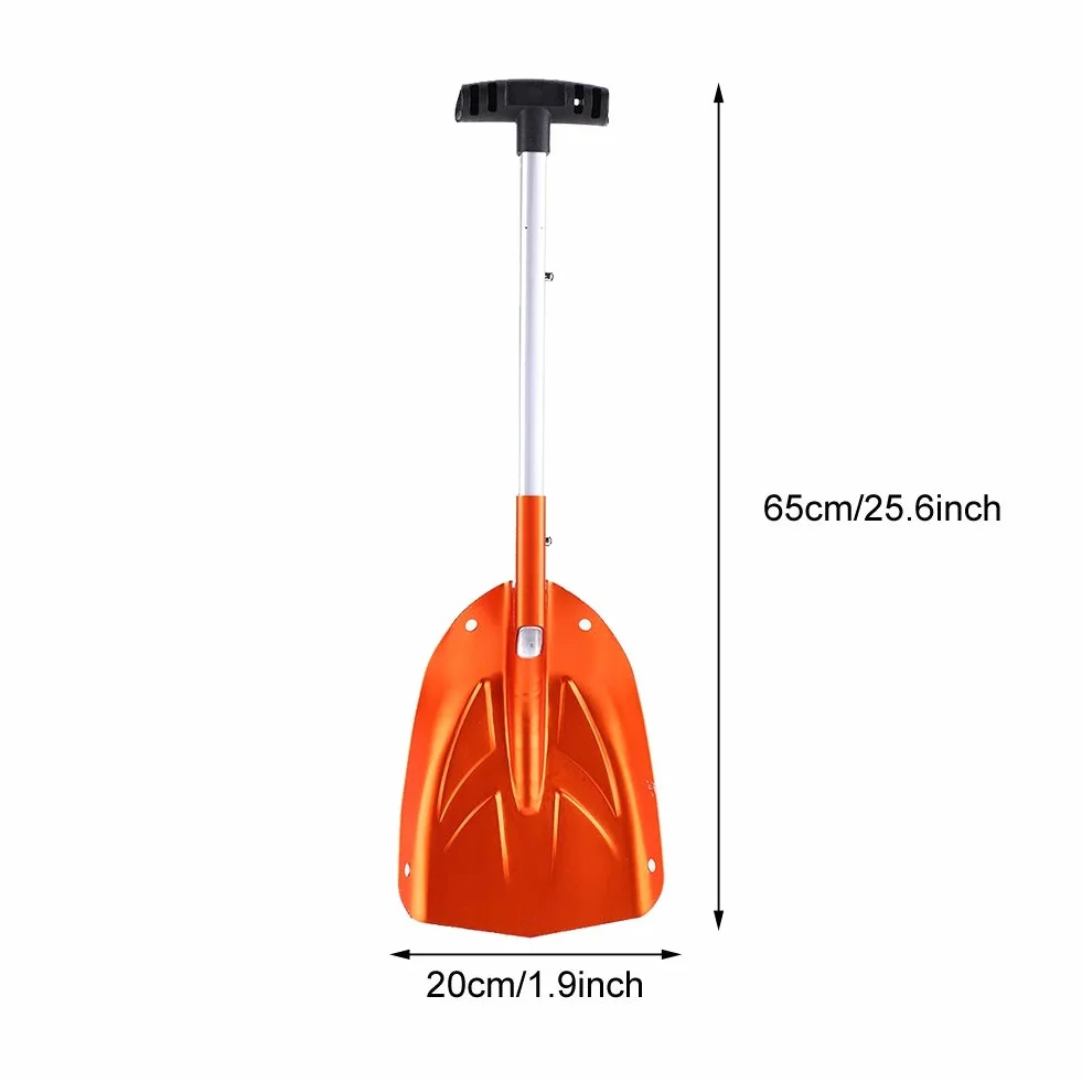 Łopata do śniegu ze Stopu Aluminium, łopata Awaryjna Narzędzie do Odśnieżania z Uchwytem Antypoślizgowym, długość Teleskopowa 44 Cm do Ogrodu Camping na Zewnątrz, Pomarańczowy