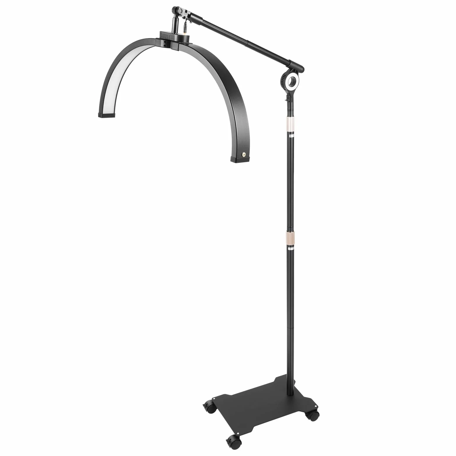 Lampa kosmetyczna z półksiężycem, lampa kosmetyczna LED ze stojakiem na telefon i kółkami, regulacja 350°, dwie opcje sterowania, 3200 K-5600 K, oświetlenie do salonów, studia fotograficznego, stołów