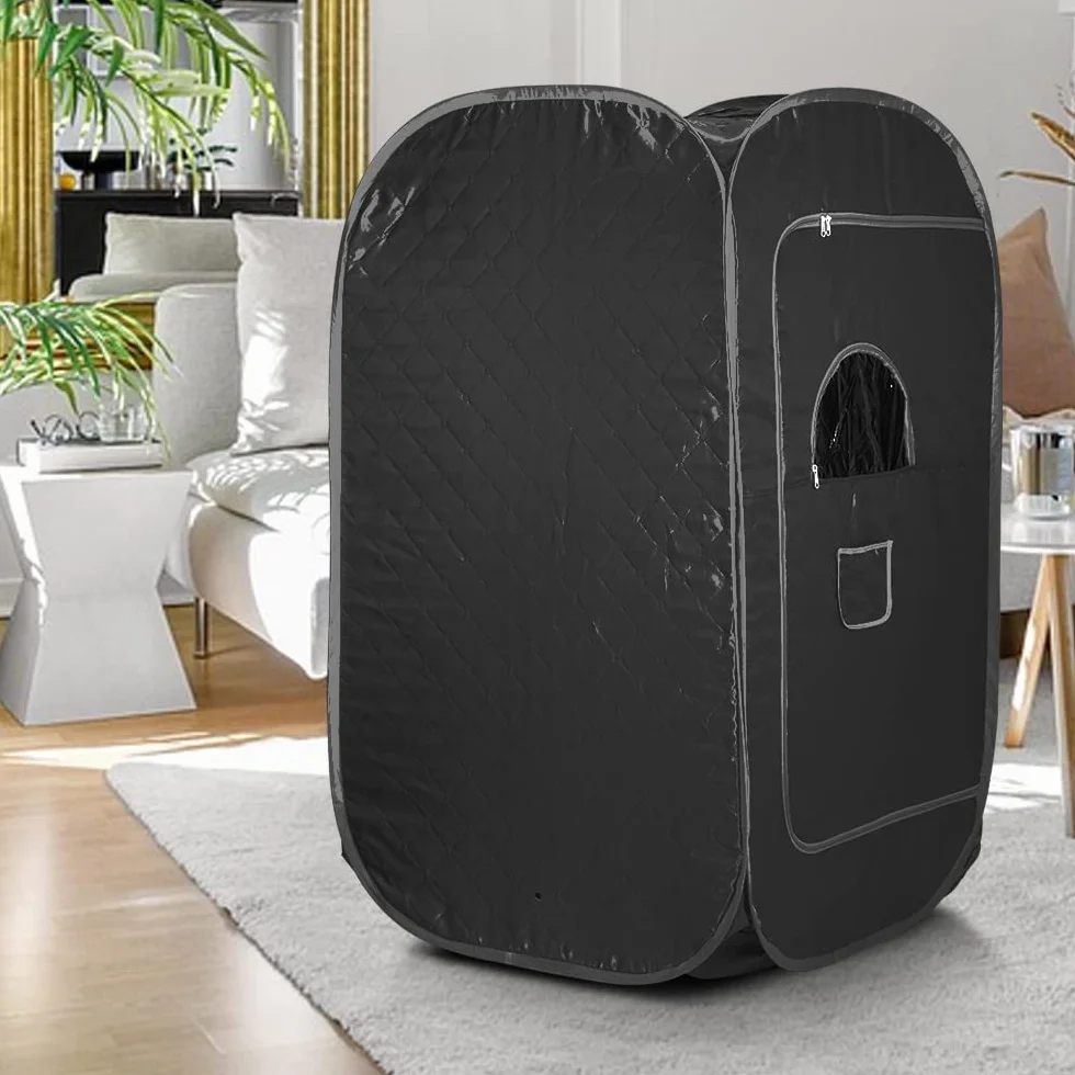 Sauna parowa do domu, mini sauna, przenośna sauna parowa, mobilna sauna parowa, SPA, zdrowa sauna domowa, łaźnia parowa z pilotem zdalnego sterowania (kolor czarny, 80 x 80 x 135 cm)