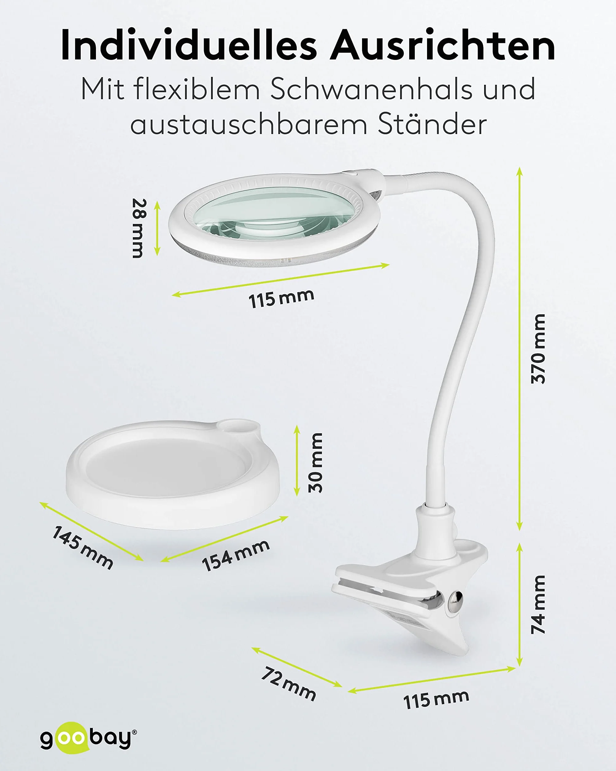 goobay 60359 LED lampa z lupą – lampa z lupą ze stojakiem – lupa stojąca – pobór mocy 6 W – temperatura barwowa 6200 K – strumień świetlny 480 lm, biała