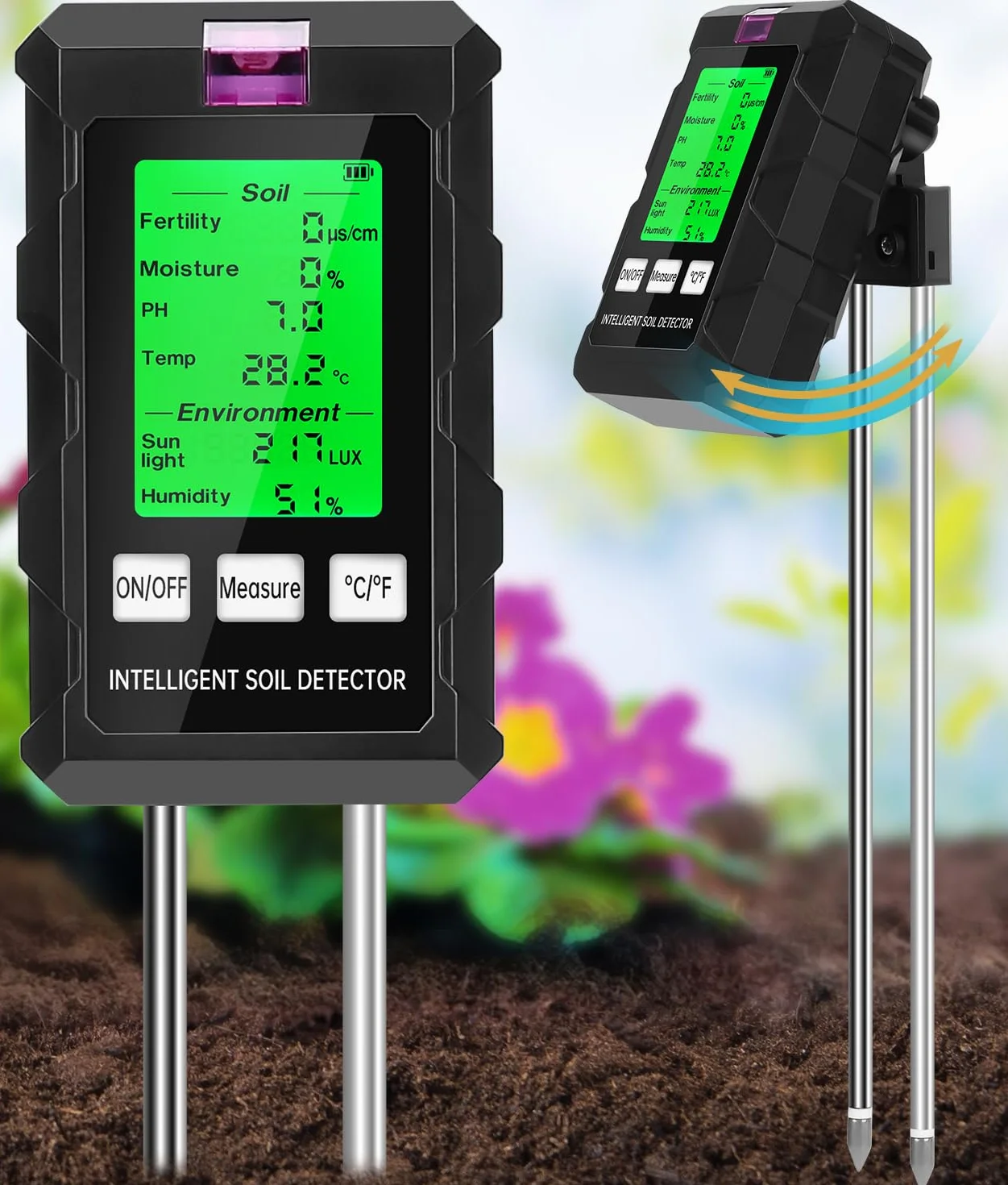 WADEO miernik glebowy 6 w 1 tester pH wilgotności temperatury światła słonecznego składników odżywczych