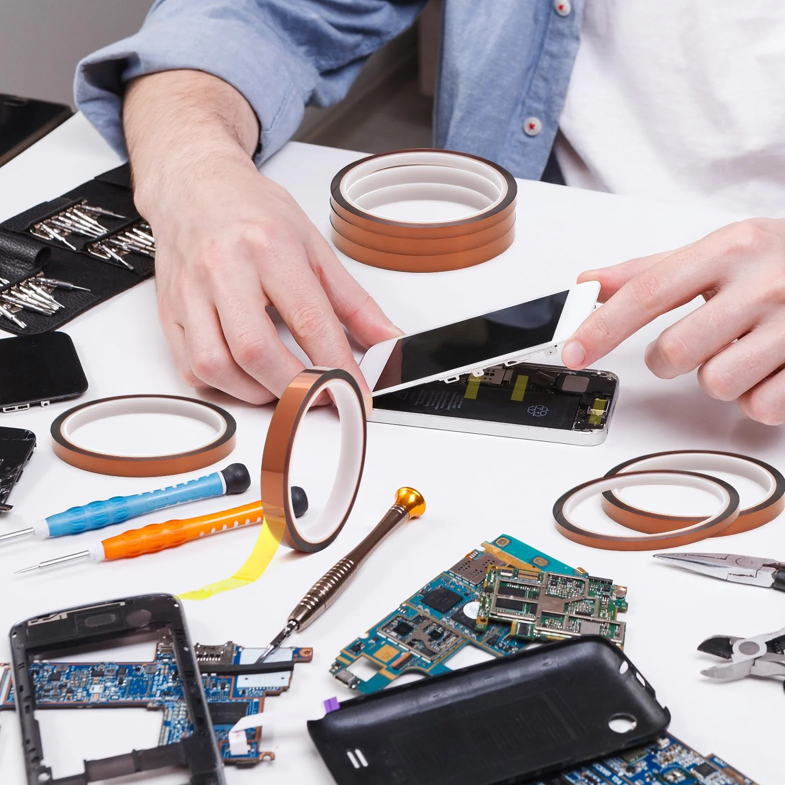 Mooshy Kapton taśma klejąca o wysokiej temperaturze, 6 szkockich folii poliamidowej z izolacją termiczną o wielu szerokościach 5/8/12 mm spawana maska elektroniczna odporna taśma klejąca