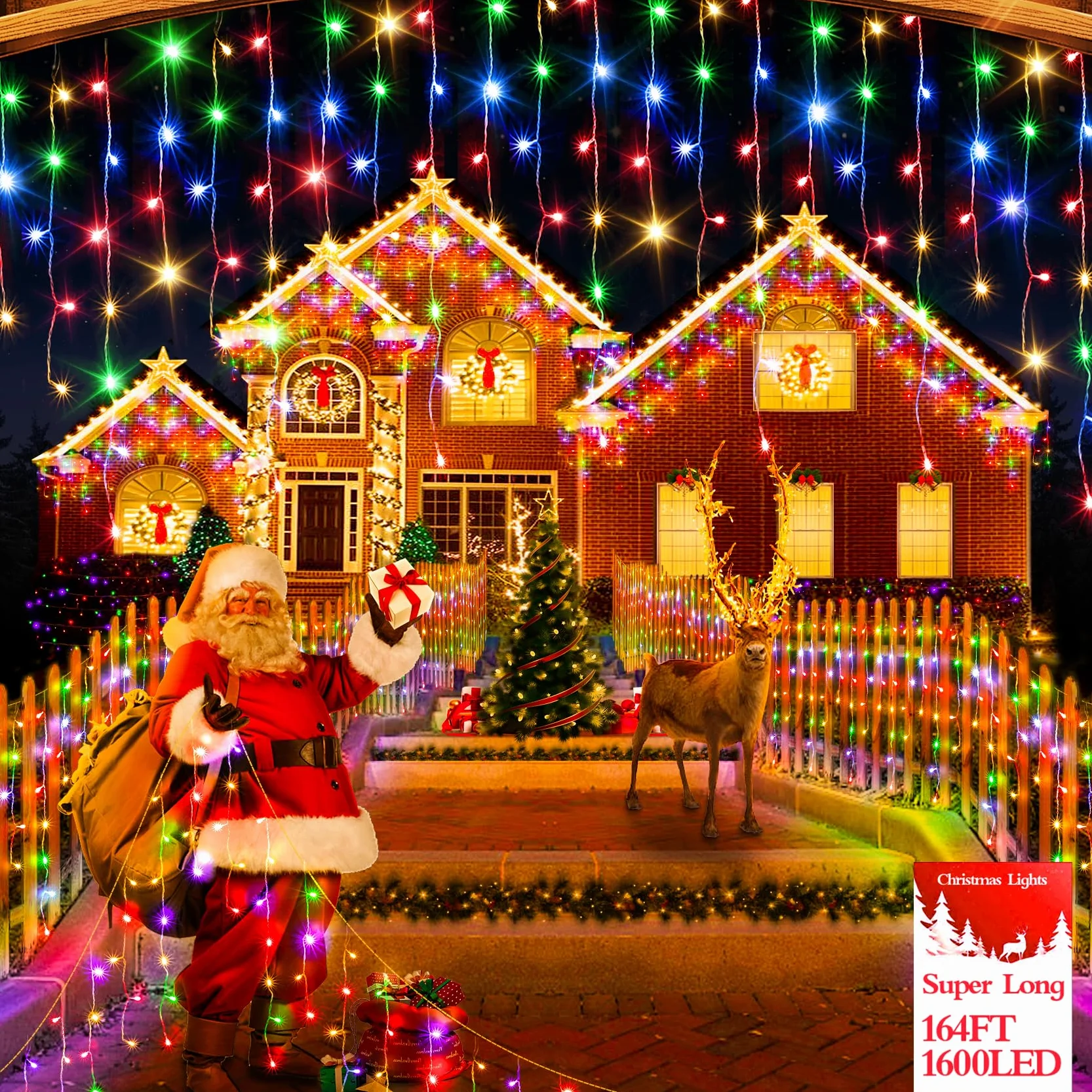 50 m, 1600 LED, na zewnątrz, lampki świąteczne, wtyczka w 12 trybach, z timerem, możliwość ściemniania, dekoracje świąteczne, wodoodporna kurtyna do wnętrz, na ganek dachowy, ogród, wakacje, dekoracja