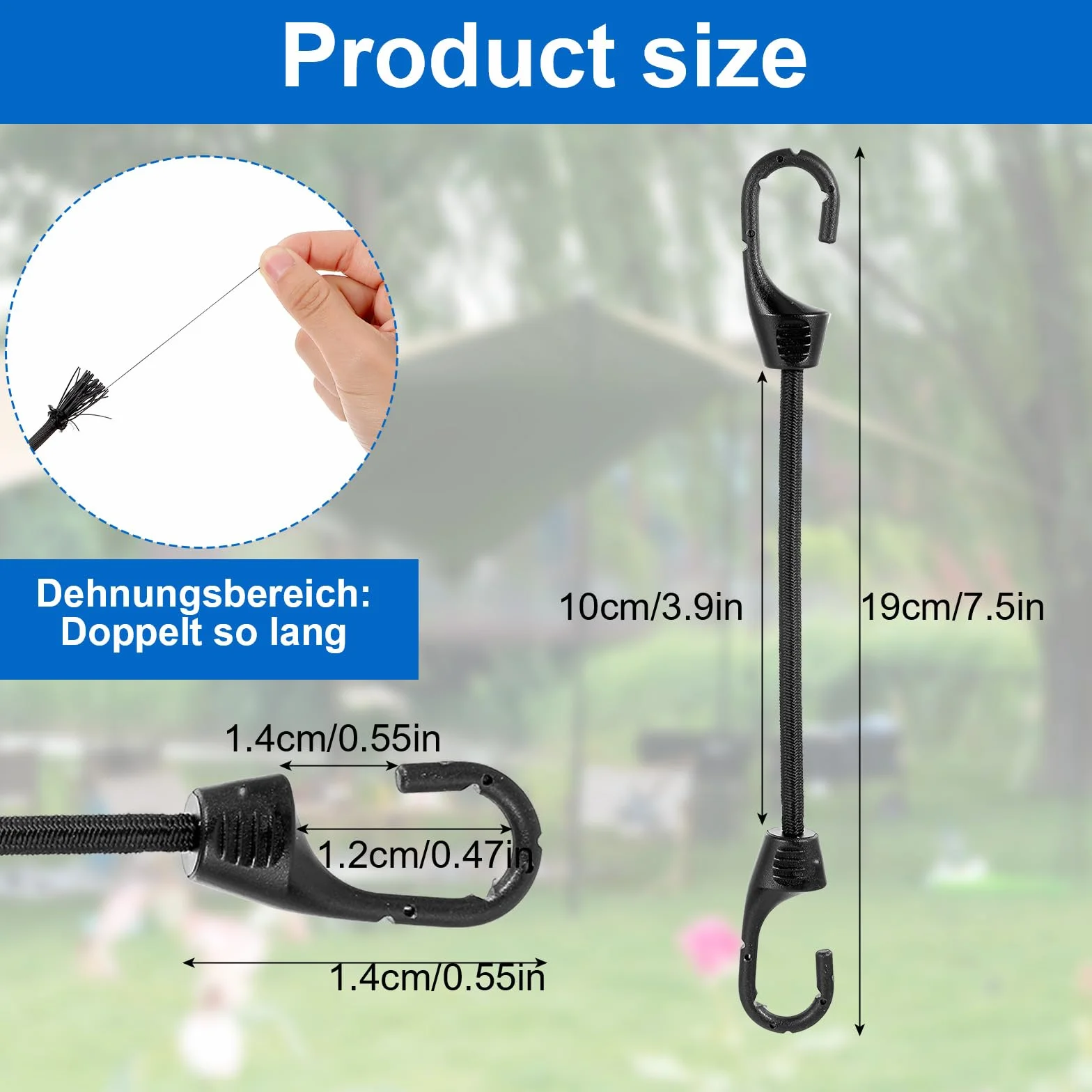 12 sztuk krótkich gumek napinających z haczykami, 19,5 cm, ekspander z haczykami, wytrzymały, wszechstronny gumowy pasek, elastyczny sznurek bungee z metalowymi hakami do zabezpieczenia ładunku
