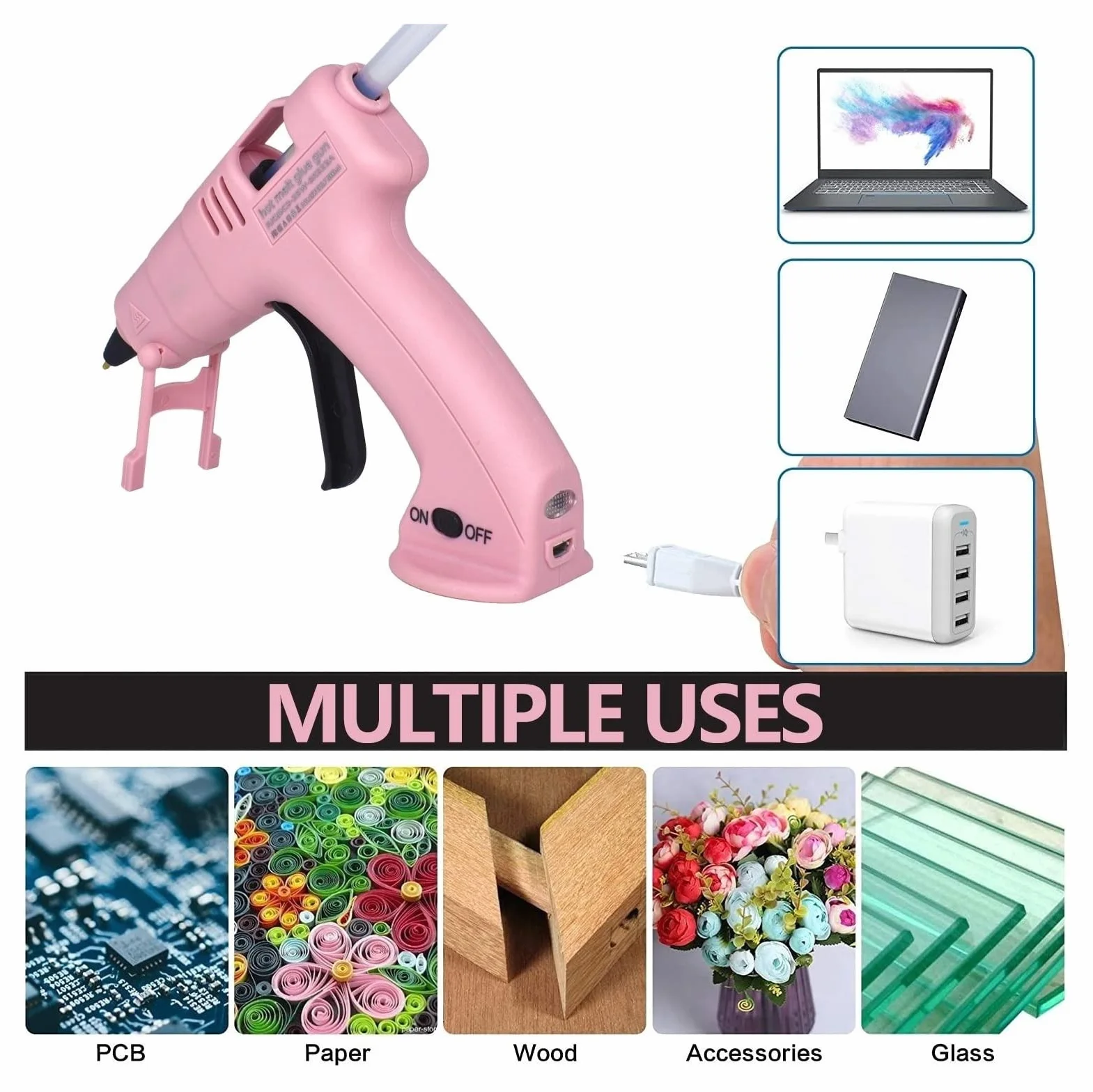 Pistolet Do Kleju Na GorąCo Bezprzewodowy Pistolet Do Klejenia Na Gorąco Dziecko Rękodzieło Domowe DIY Naprawa Użyj 7mm Klej W Sztyfcie Bezprzewodowy Pistolet Do Kleju 3.6V 60 Min Czas Użytkowania(SET