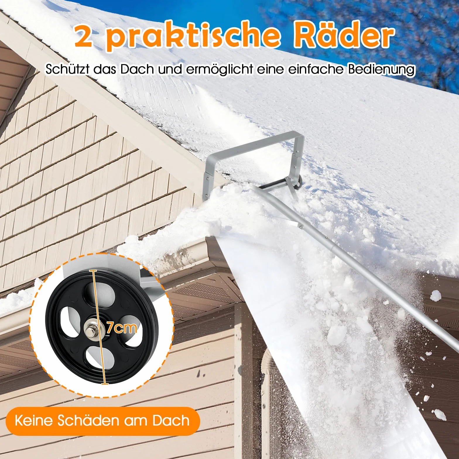 COSTWAY Odśnieżarka dachowa aluminiowa z kółkami, zakres regulacji 193-619 cm