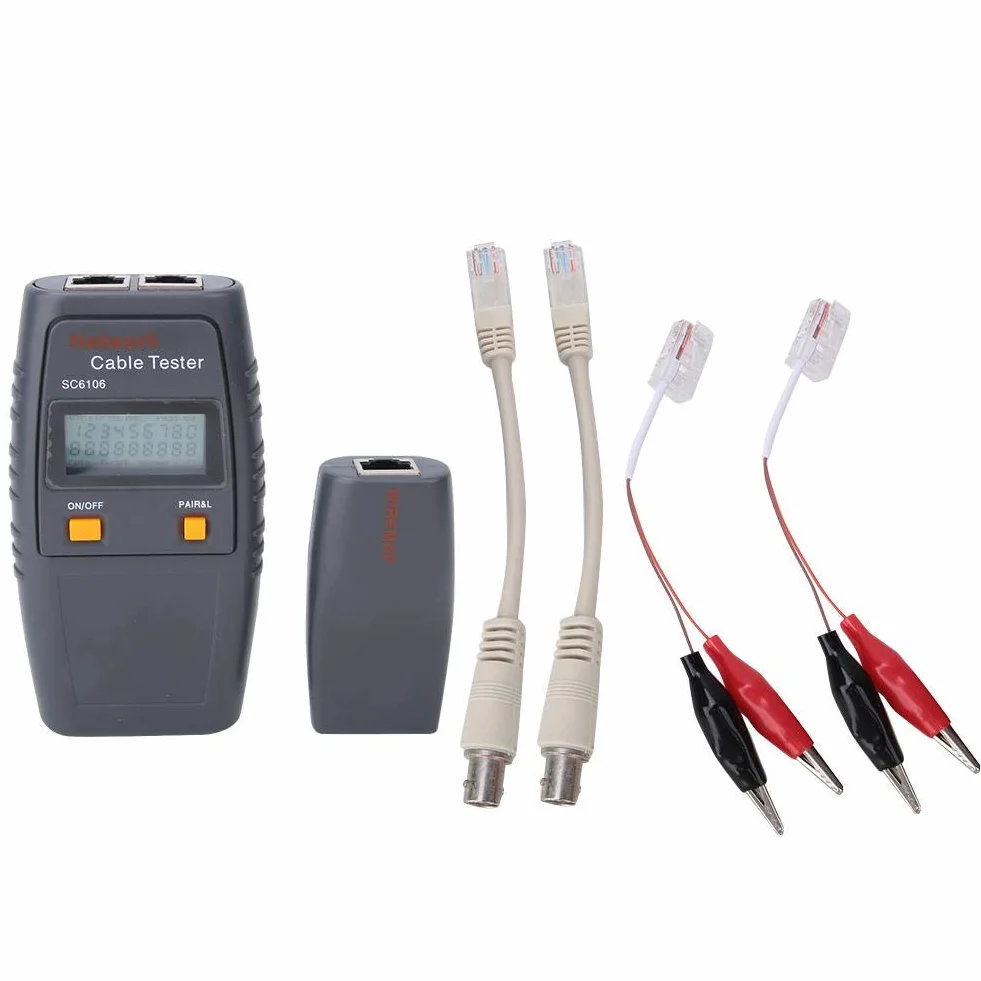 Tester kabli Lokalizator linii RJ11 RJ45 SC6106 Tester sieci LAN Tester kabli przewodowych Test linii elektrycznej z wyświetlaczem LCD