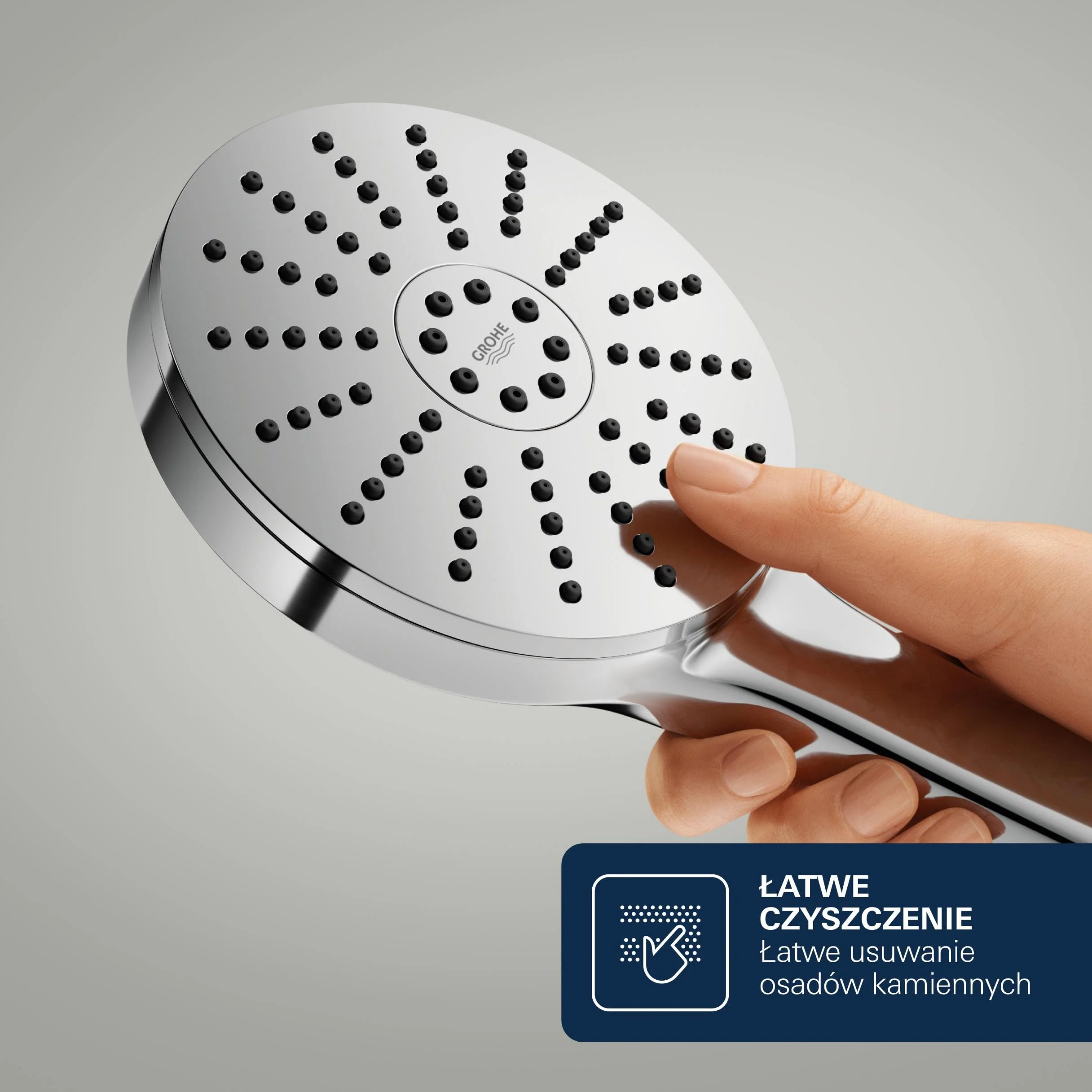 Słuchawka prysznicowa GROHE Vitalio Joy+ 120, 3 strumienie, Przepływ 7,9 l/min, Duża tarcza 12 cm, Chrom, Uniwersalny montaż 1348640000