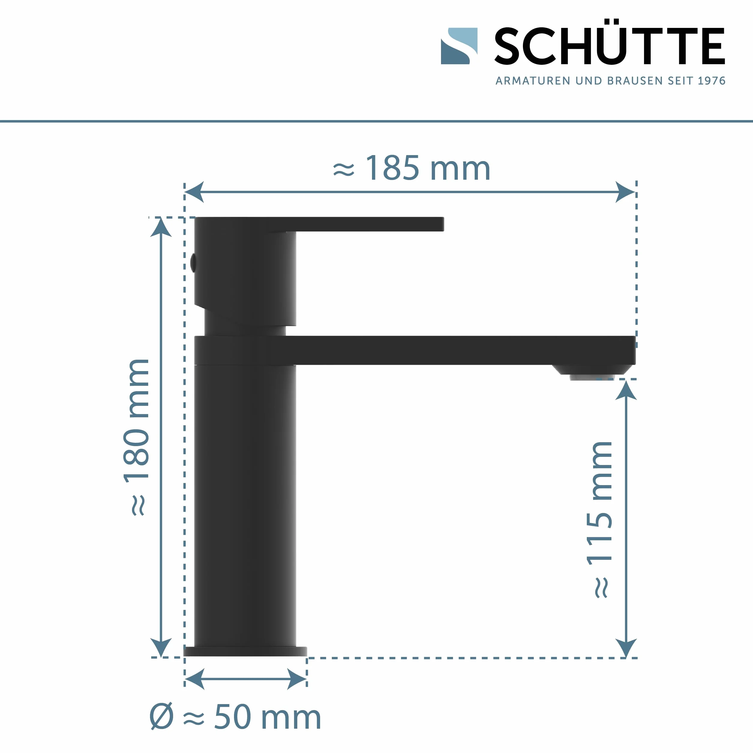SCHÜTTE MANHATTAN 33016 bateria umywalkowa łazienkowa z zestawem odpływowym, jednouchwytowa bateria łazienkowa z korkiem odpływowym, bateria mieszakowa, umywalka, czarna