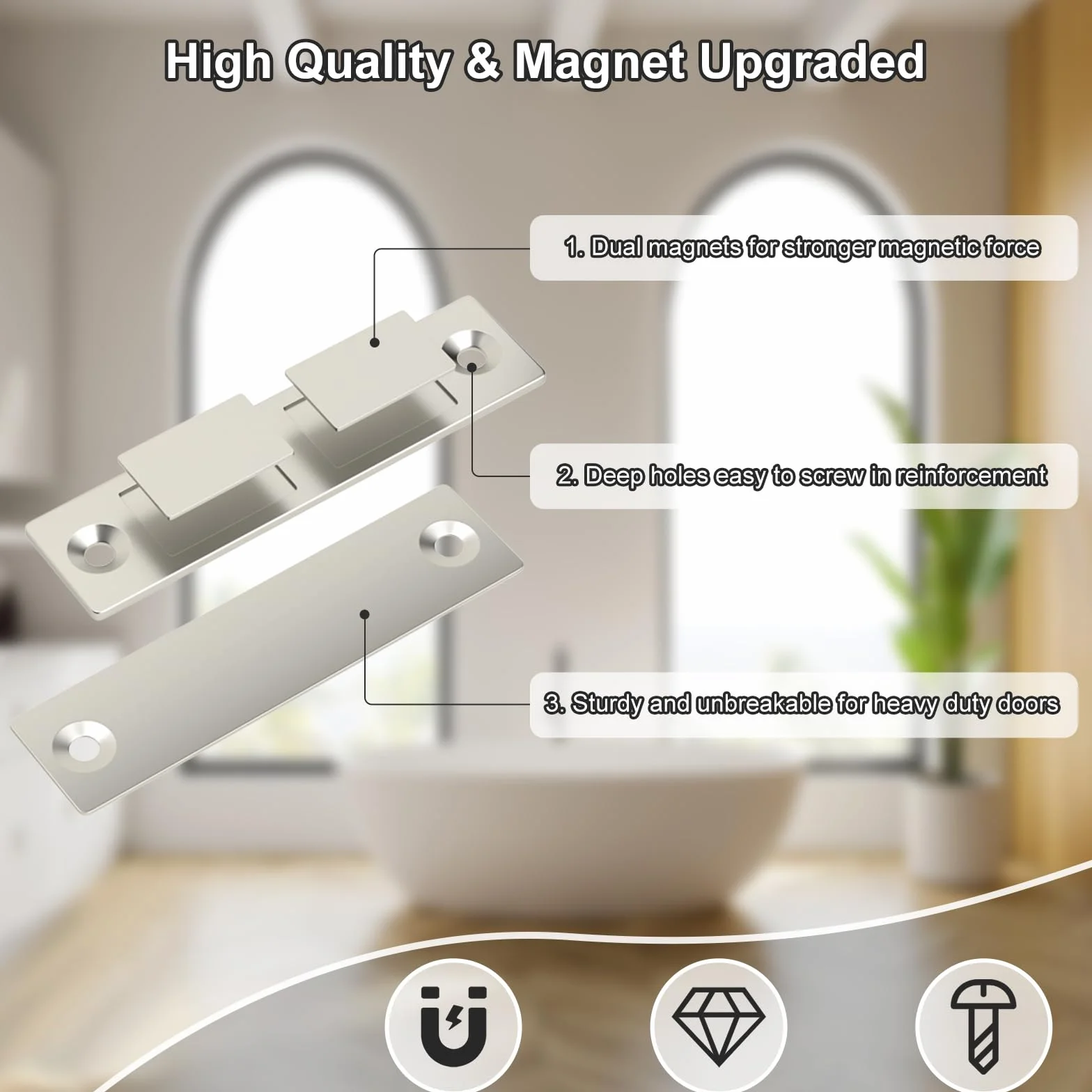 Jiayi Magnesy do drzwi szafki, 2 sztuki, ultra cienki magnetyczny zaczep do drzwi szafki, zamknięcie magnesów do szuflad, do szafy, wąski, podwójny magnetyczny zaczep do mebli, szafy, zamykania drzwi