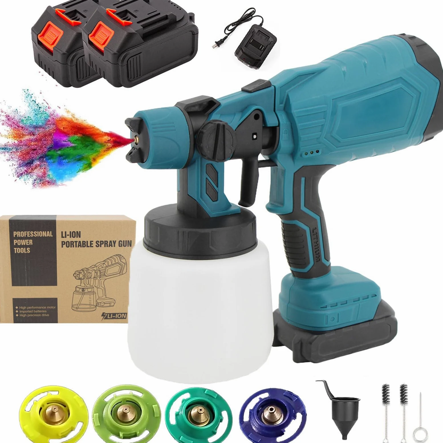 Wysokiej Mocy Akumulatorowy Pistolet Natryskowy, Akumulatorowy Pistolet Natryskowy, z Pojemnikiem 1000ML, Pistolety Natryskowe do Mebli Domowych, Szafek, Krzeseł Ogrodowych Itp.,battery*2