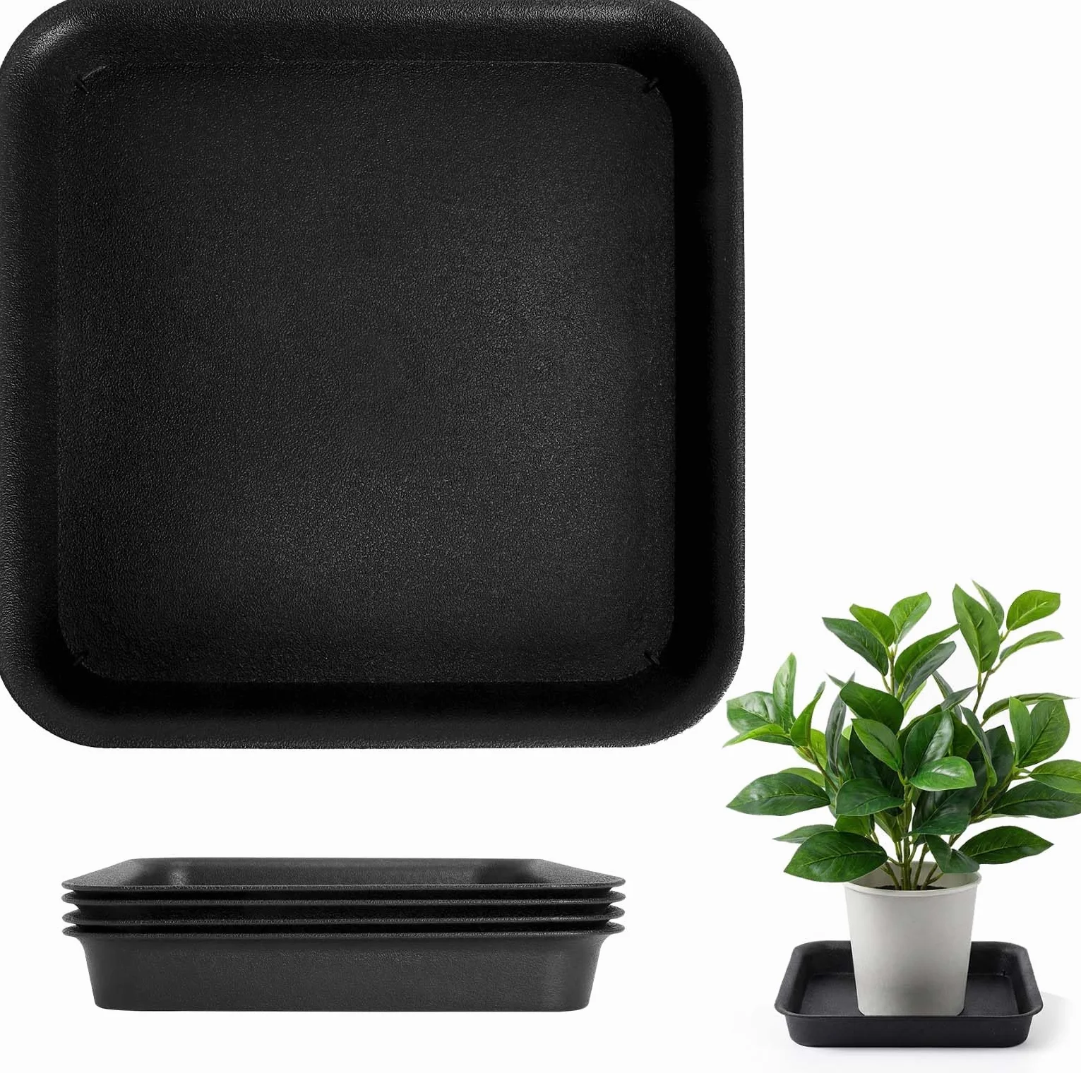 Plastikowe podstawki pod doniczki 29x29 cm czarne zestaw 4 sztuk