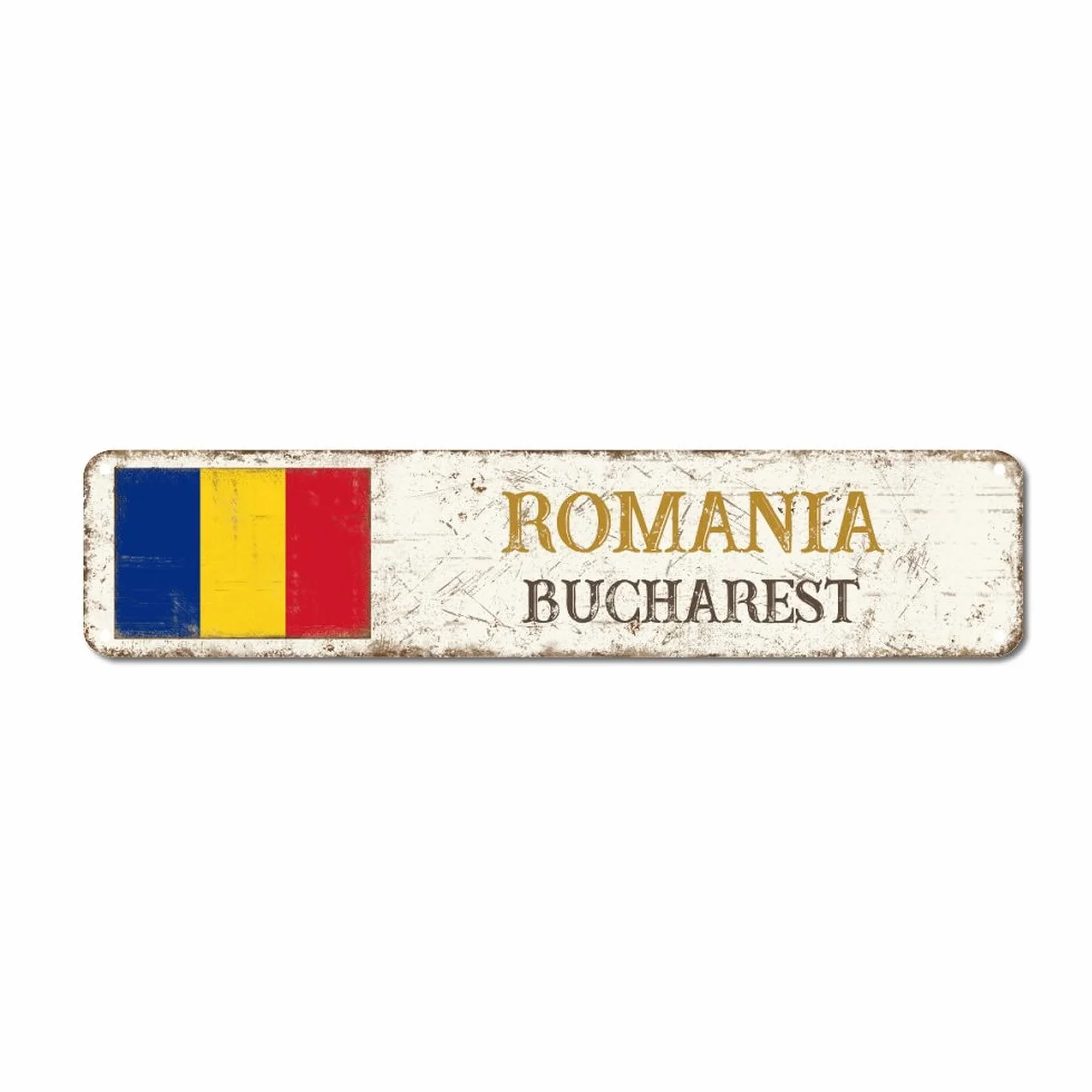 Rumunia retro metalowa tablica blaszana znak miasto Bukareszt 7,6 cm x 30,5 cm