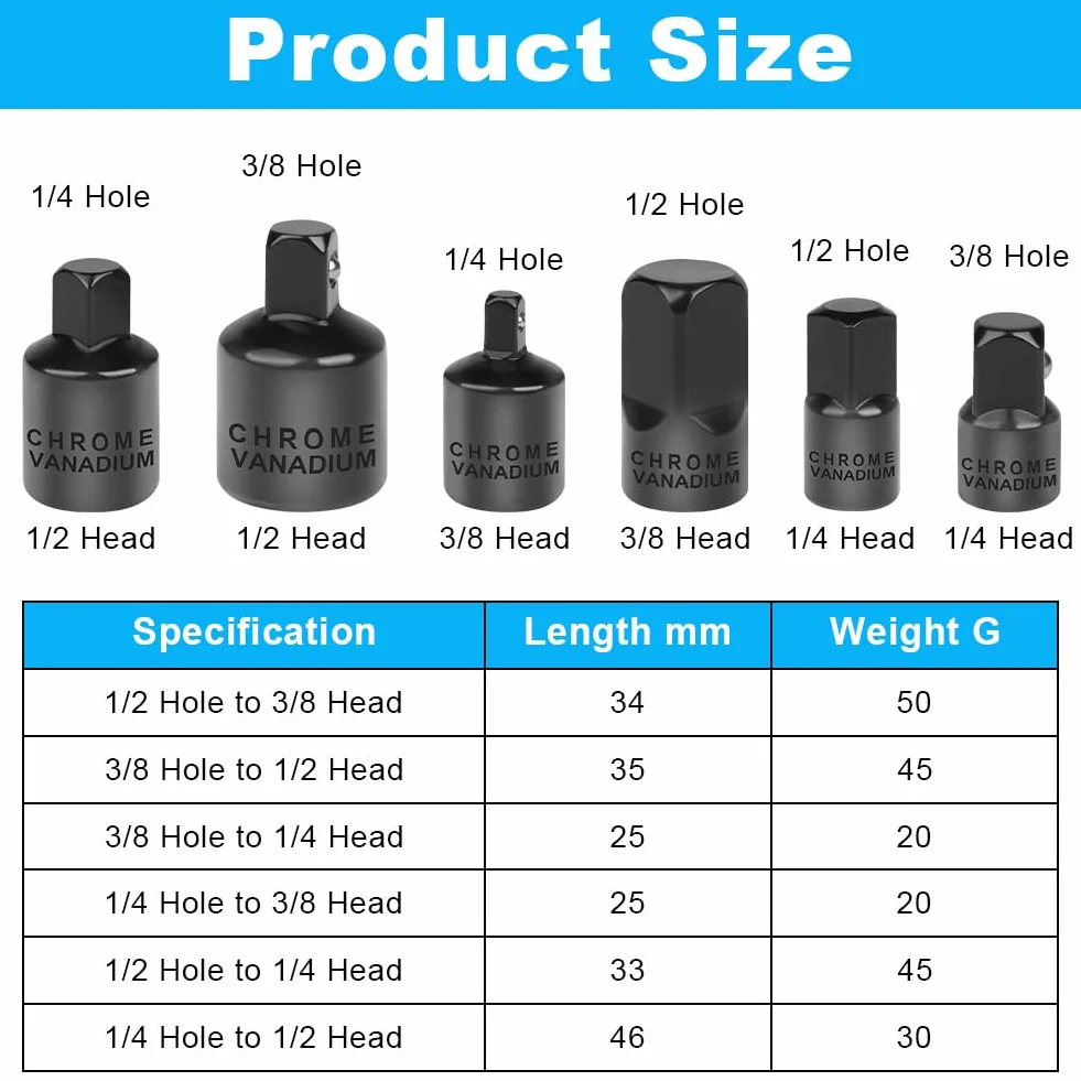 Flintronic Reduktor adaptera gniazda udarowego, 1/5.1 cm, zestaw nasadek skręcanych koła, adapter gniazda 1/10.2 cm, 3/20.3 cm, 1/5.1 cm, do nakrętek, wiertarek, gniazd, wkrętaków akumulatorowych