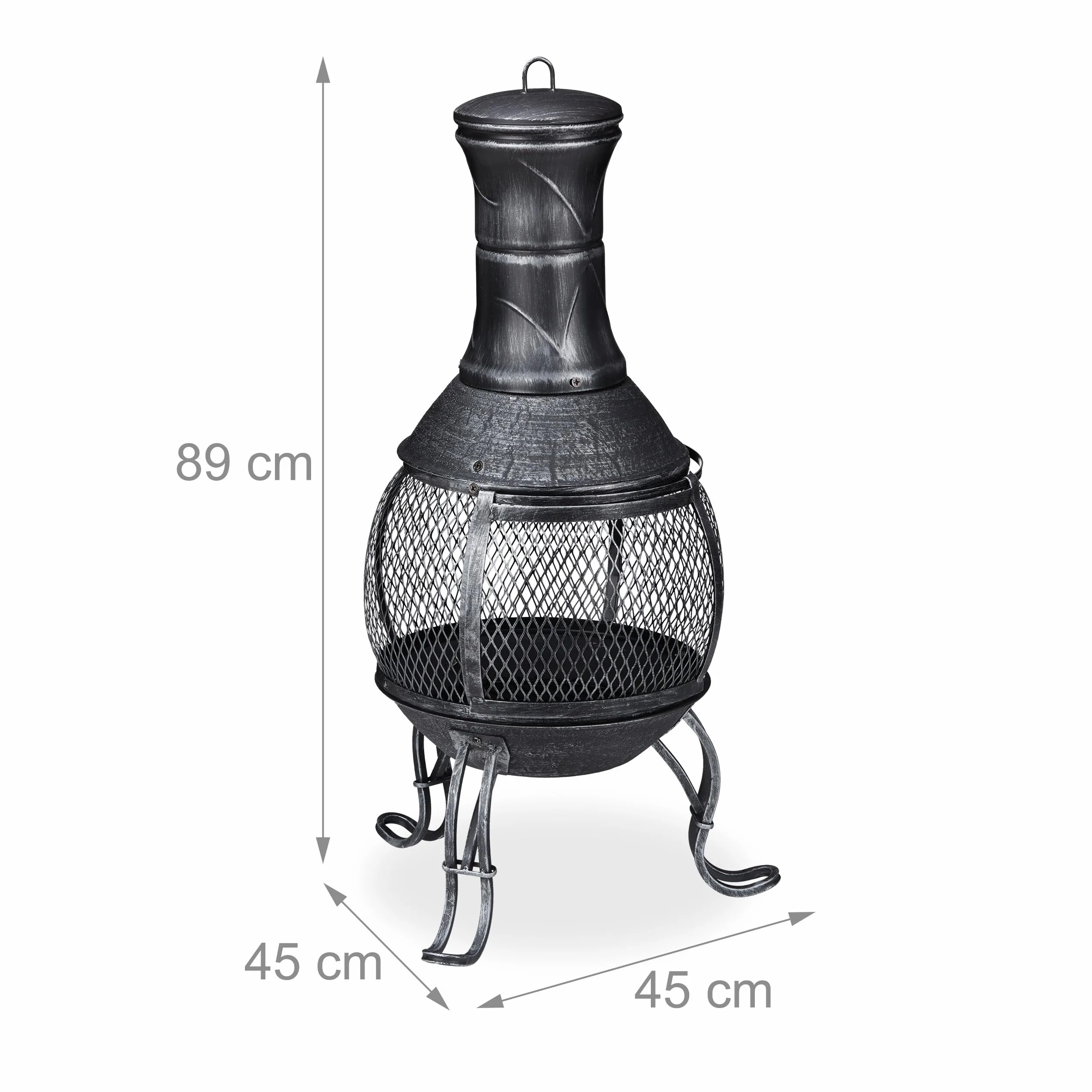 Relaxdays Chiminea, ogrzewanie tarasowe, poker, ruch, osłona przed iskrami, patio, taras, antyczny wygląd, palenisko, wysokość 89 cm, szary