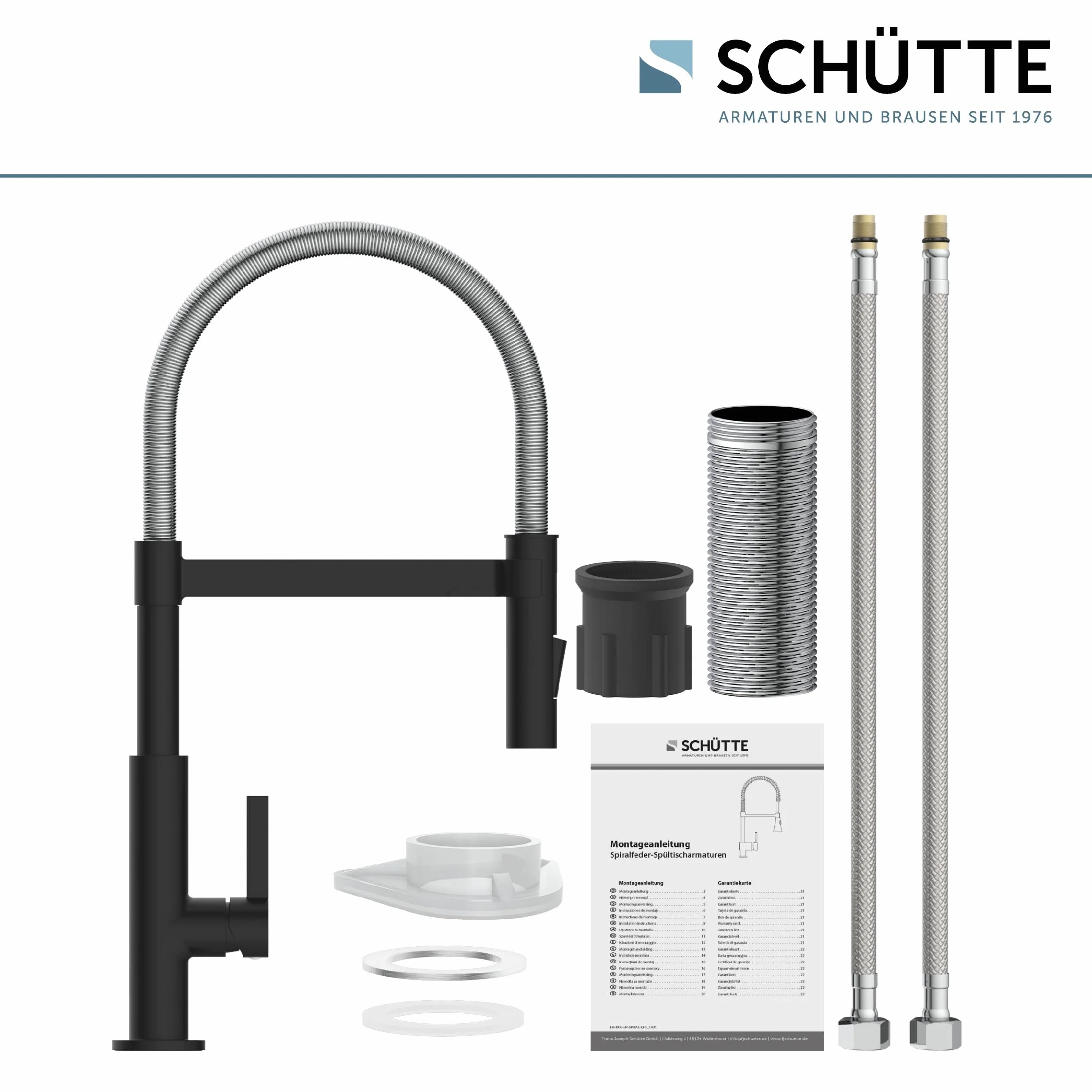 Schütte 79146 Miami Armatura Kuchenna 360°, Bateria Jednouchwytowa z Wysuwaną, Magnetyczną Słuchawką do Naczyń, Bateria Mieszakowa do Zlewozmywaka, Kran Kuchenny, Kolor Czarny