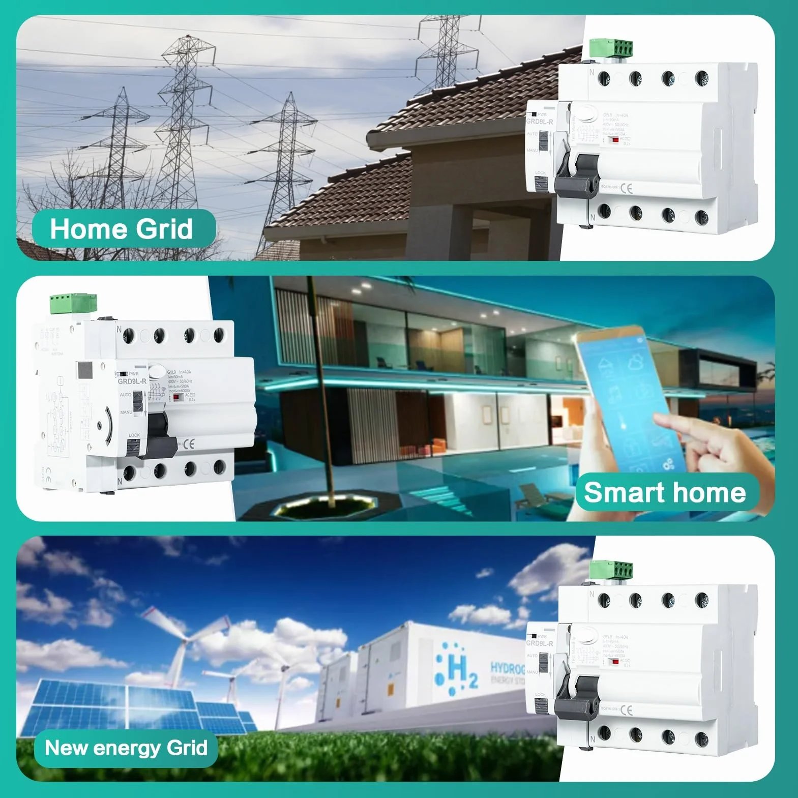 Automatyczne urządzenie do ponownego włączania GRD9L-R RCCB 4P 40A 30mA gospodarstwo domowe Smart Breaker AC wyłącznik wyłącznik