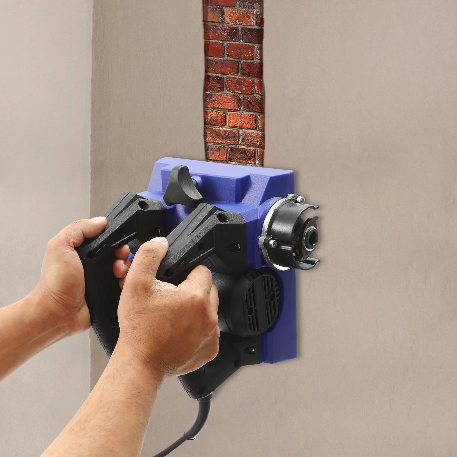 Elektryczna strugarka ścienna, 1300 W, ręczna strugarka, przenośna, frezarka do murów, z uchwytem i skrzynką na narzędzia, regulowana głębokość strugania 1-4 mm, szerokość 15 cm, niebieska