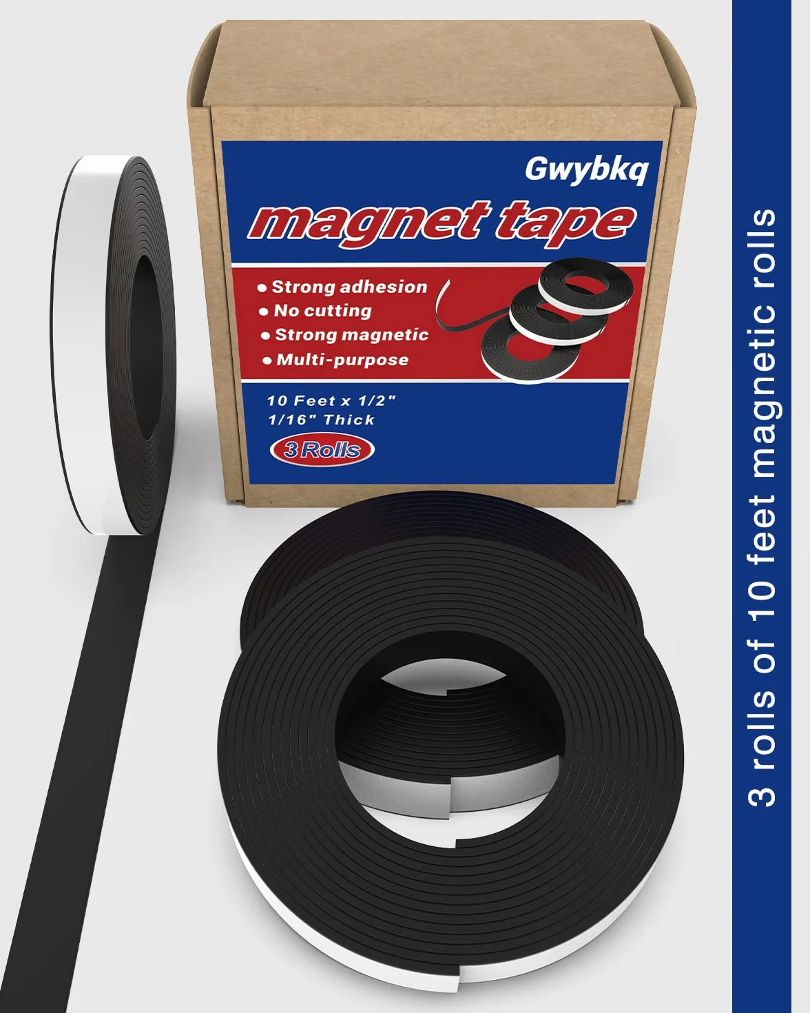 Taśma magnetyczna, 3 rolki, elastyczne paski magnetyczne z mocnym podkładem samoprzylepnym (25 cm x 2,5 cm grubości x 1,2 cm szerokości), anizotropowa, elastyczna rolka magnetyczna