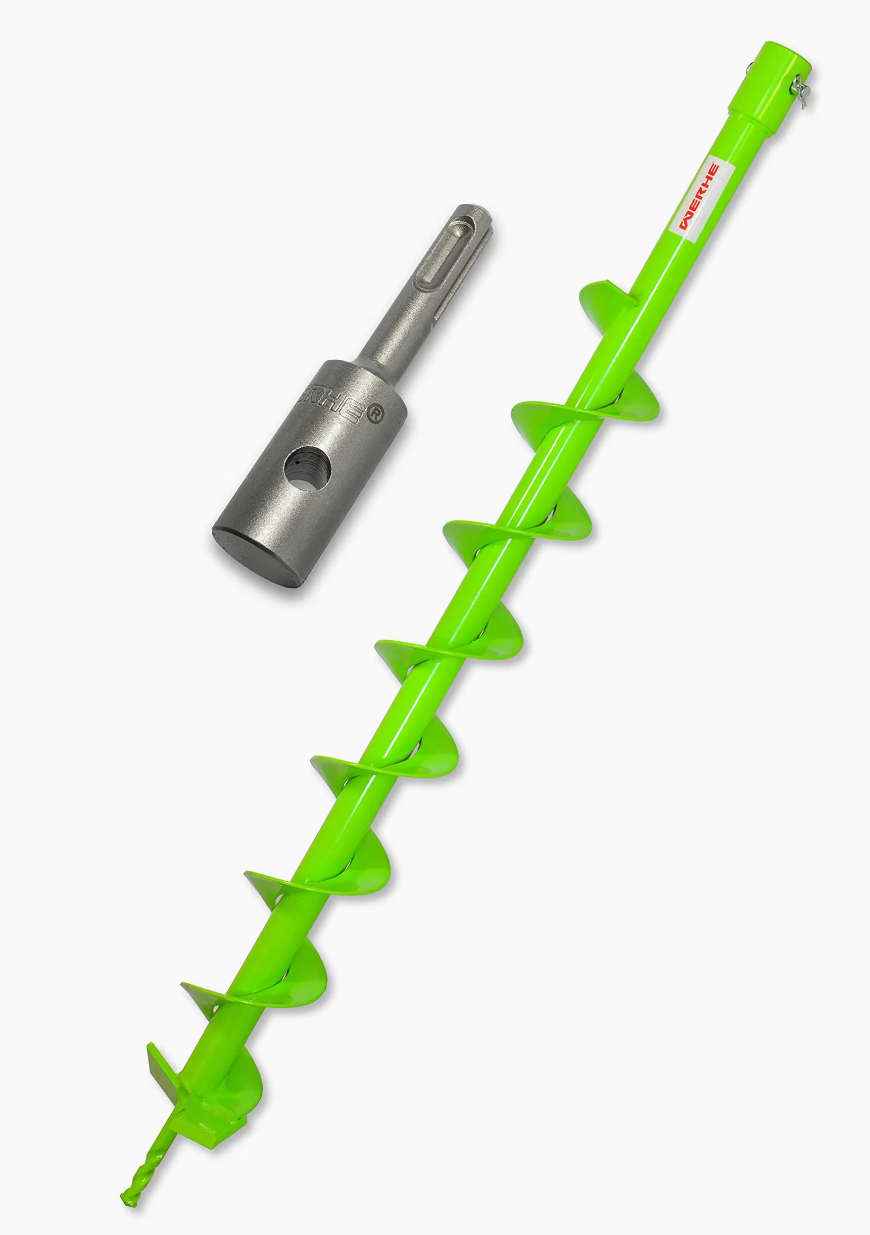WERHE świder ziemny 80 mm lita stal, adapter SDS Plus | do budowy studni i sadzenia drzew, precyzyjny grot, długość całkowita 800 mm, głębokość robocza 760 mm