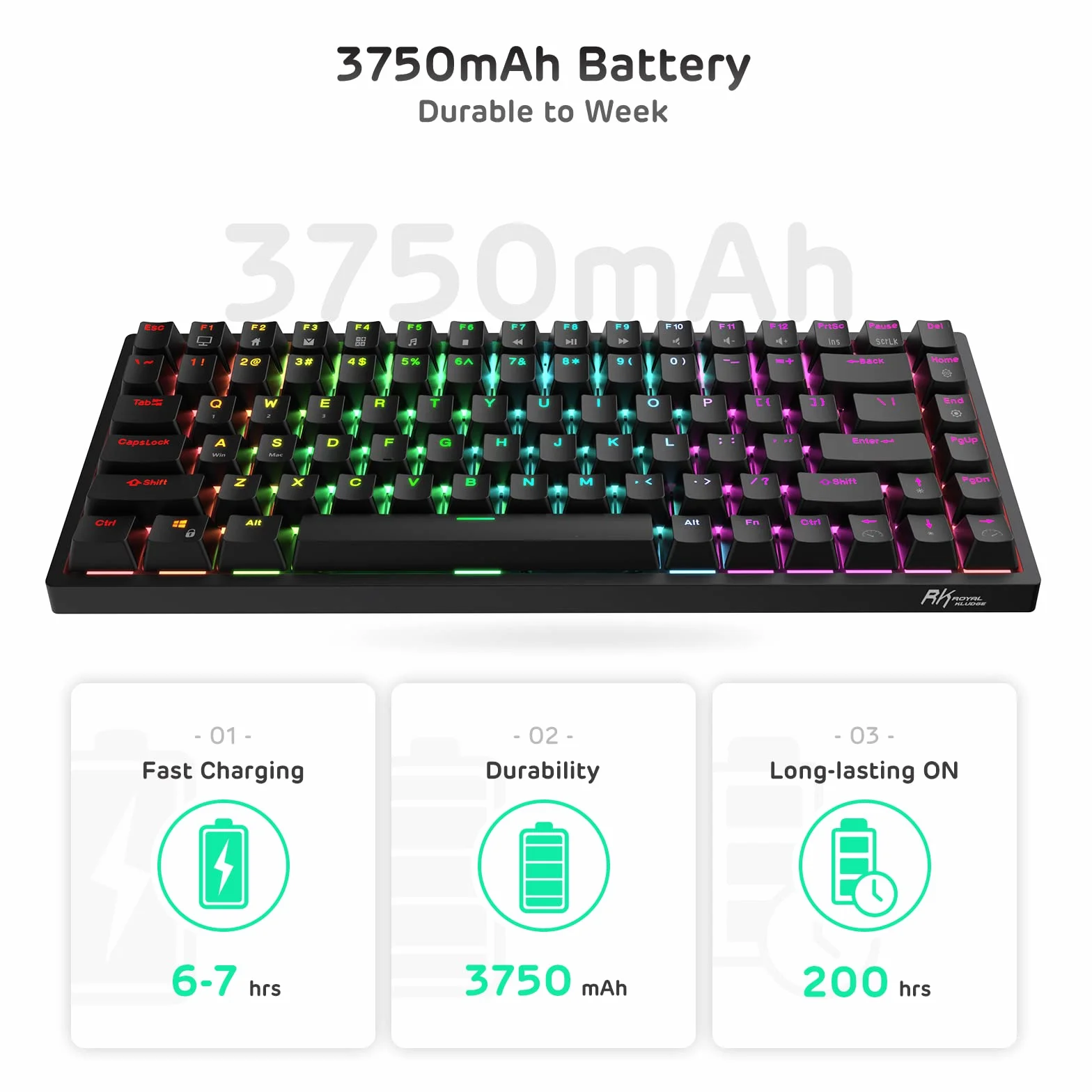 RK ROYAL KLUDGE RK84 Bezprzewodowy Bluetooth/2.4Ghz 80% RGB mechaniczna klawiatura do gier, trzy tryby podłączania klawiatury z Hot-Swappable cichy i liniowy czerwony przełącznik, czarny