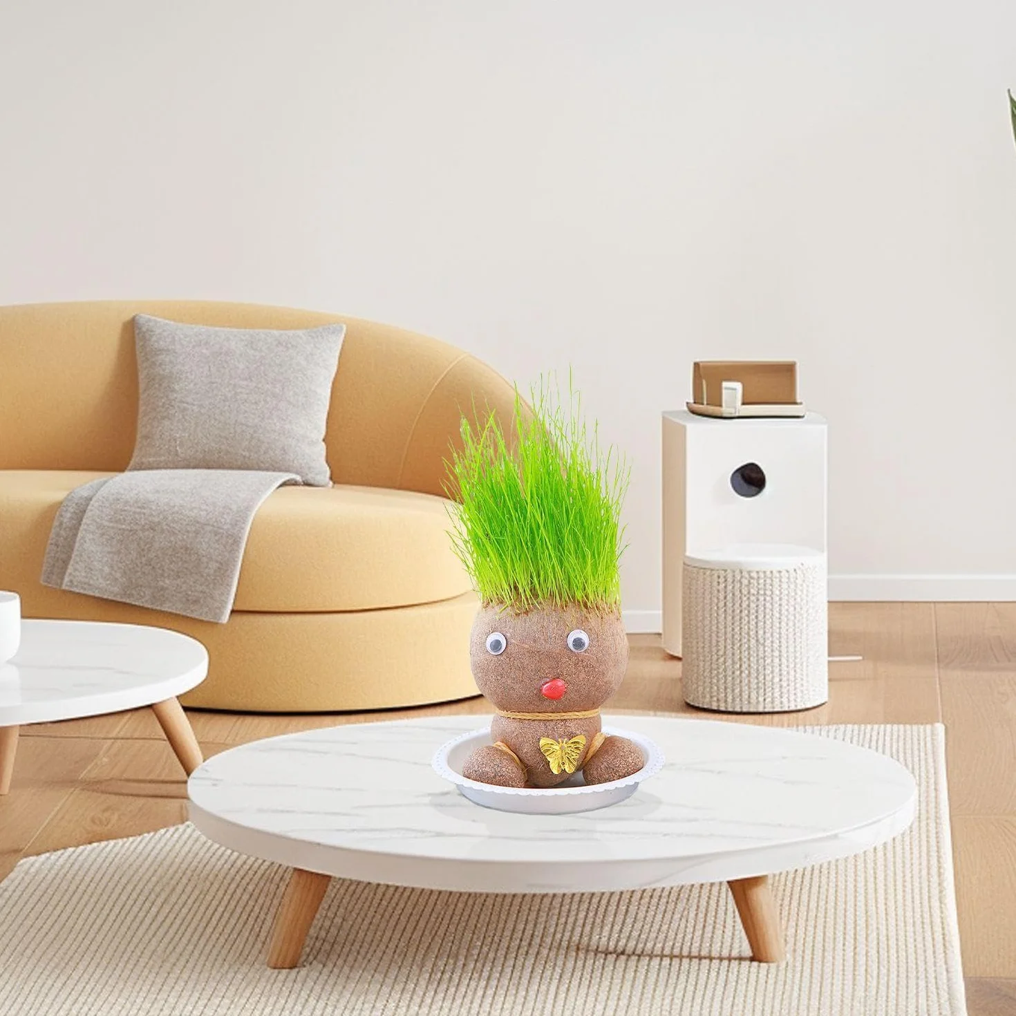 Lalki do uprawy roślin, 2-częściowe tace, głowa kwiatowa, mini lalki z głową trawy bonsai