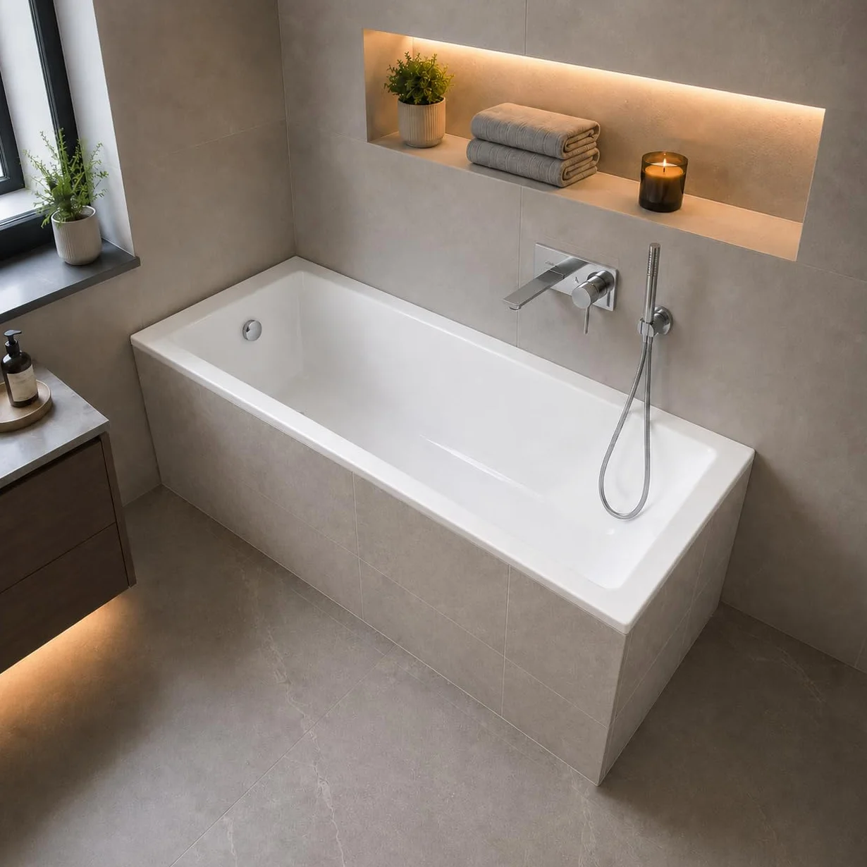 Wanna ECOLAM® TAMI 170x70 cm | Prostokątna wanna akrylowa z akrylu sanitarnego | Kompletny zestaw z automatycznym odpływem i przelewem oraz silikonowymi nóżkami | Biała