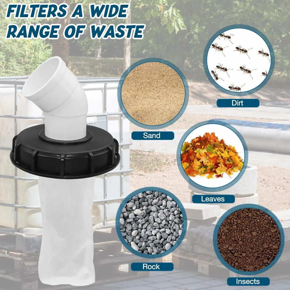 IBC filtr pokrywy, 165 mm, IBC, filtr do wody deszczowej, pokrywka z filtrem, nadaje się do prania, pokrywa filtra IBC z arkuszem DN 75 45°, akcesoria zbiornika IBC, filtr zbiornika IBC do