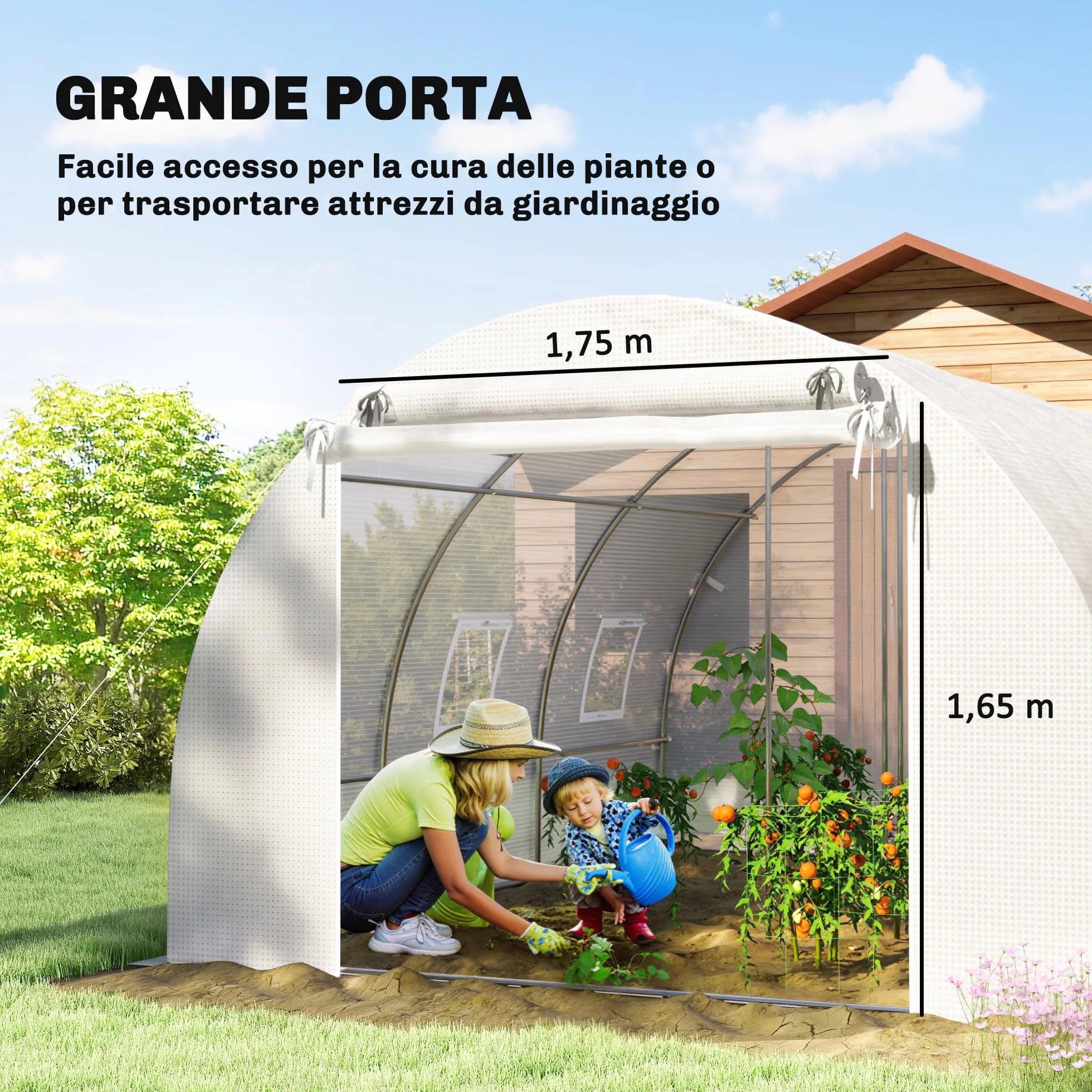 Outsunny Tunelowa szklarnia ogrodowa 4 x 3 x 2 m z drzwiami i 6 oknami, rama stalowa, osłona PE