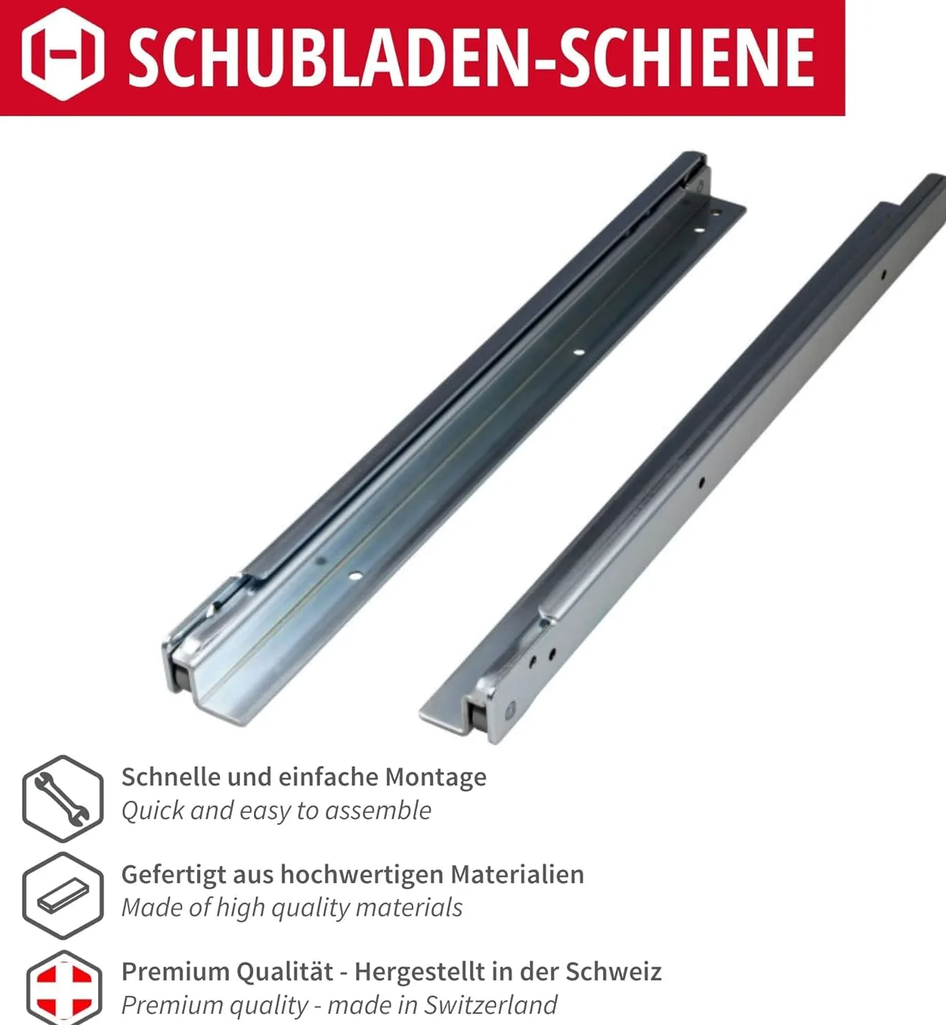 Gedotec wysuwany schowek z ciężkimi rolkami prowadzenie częściowe 650 mm szyna szufladowa montaż nakładkowy | FR206 | nośność 100 kg | stal ocynkowana | 1 para - ciężkie wysuwaki do szafek kuchennych