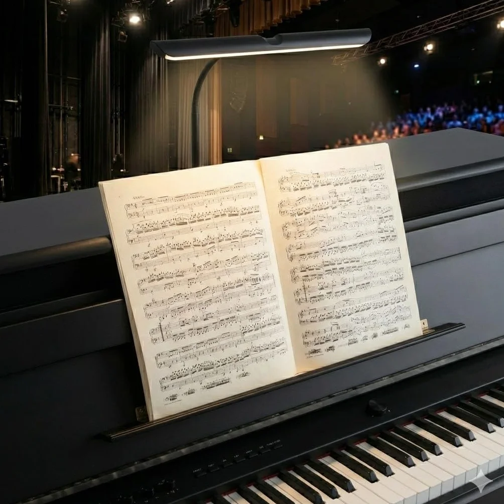 Infitronic IN18LEDKL – 18 diod LED, lampa fortepianowa, lampa stołowa, ciepłe białe światło, możliwość ściemniania, gniazdo ładowania USB typu A (wersja czarna)