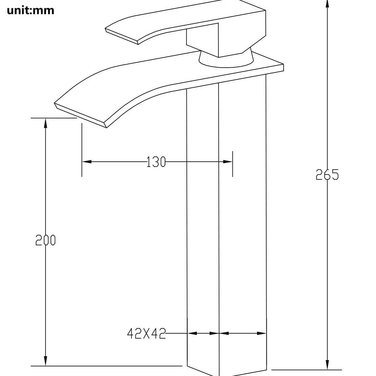 ONECE Wysoka armatura umywalkowa, matowa złota, kran łazienkowy, wysoka bateria łazienkowa z wysokością wylewki 200 mm, armatura wodospadowa do umywalki nasadowej, szczotkowane złoto