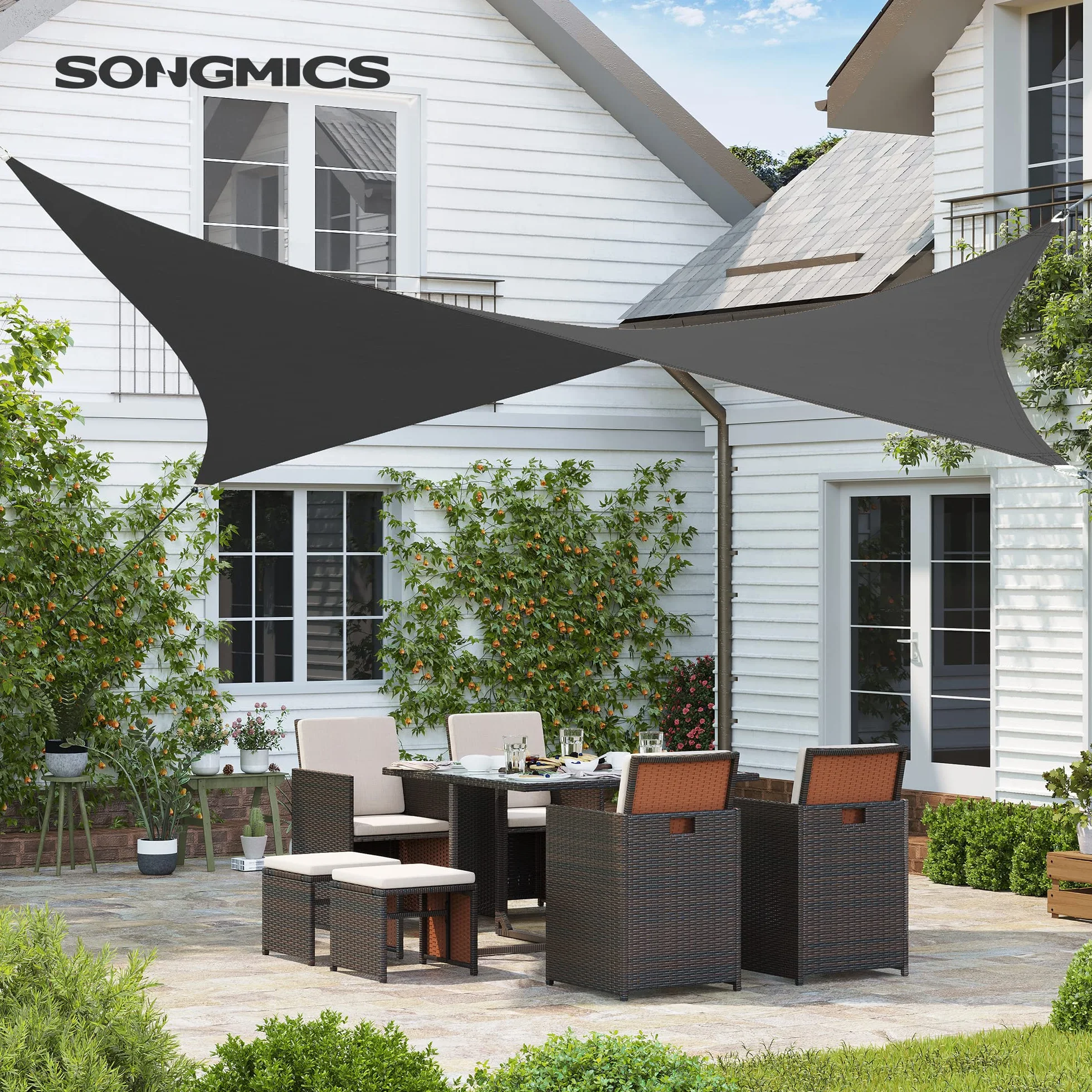 SONGMICS Żagiel przeciwsłoneczny 3 x 5 m HDPE prostokątny wklęsły na taras ogród balkon kemping