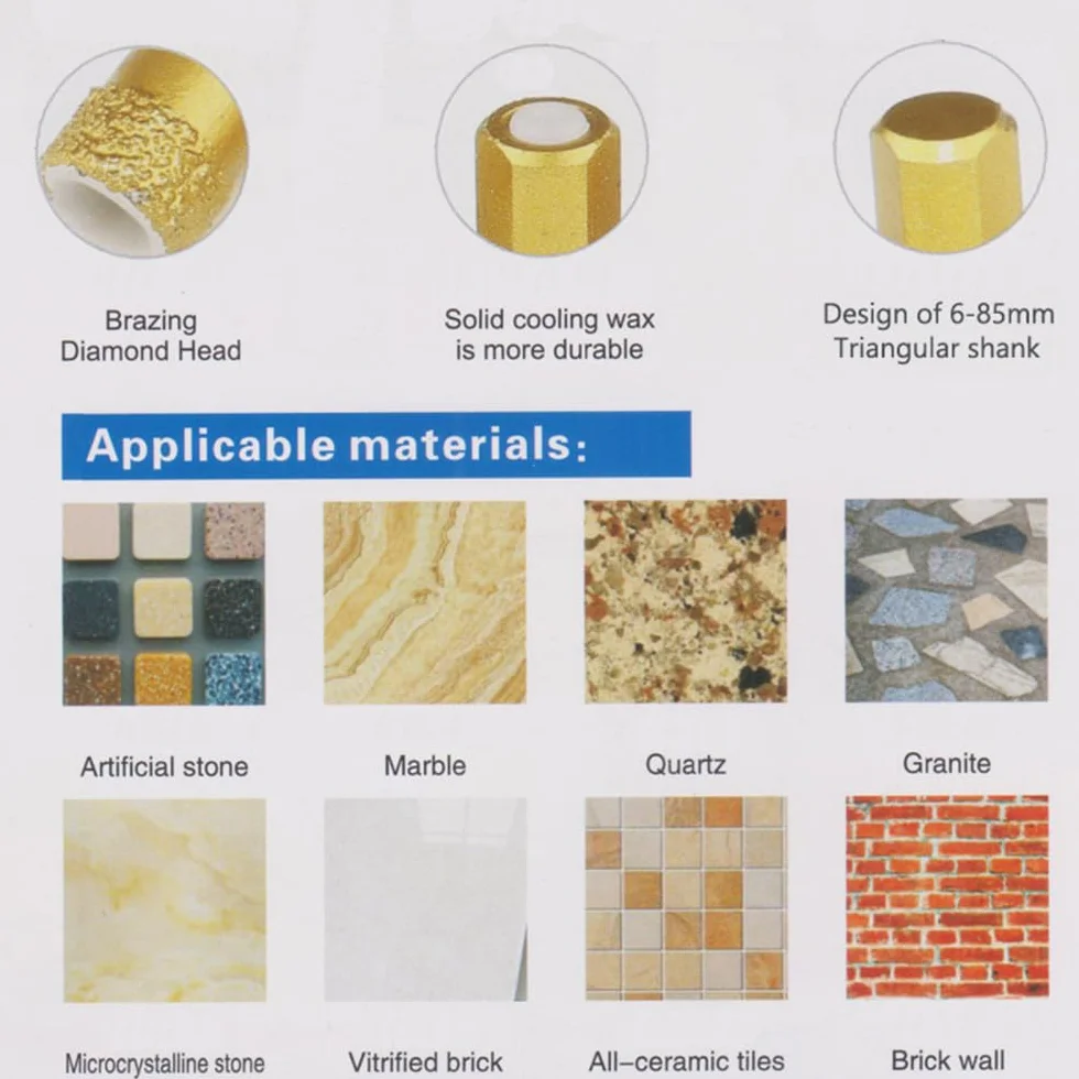 Wiertło diamentowe, otwornica diamentowa do płytek ceramicznych Trzonek trójkątny Wiertło lutowane próżniowo 6-85 mm (55 mm)