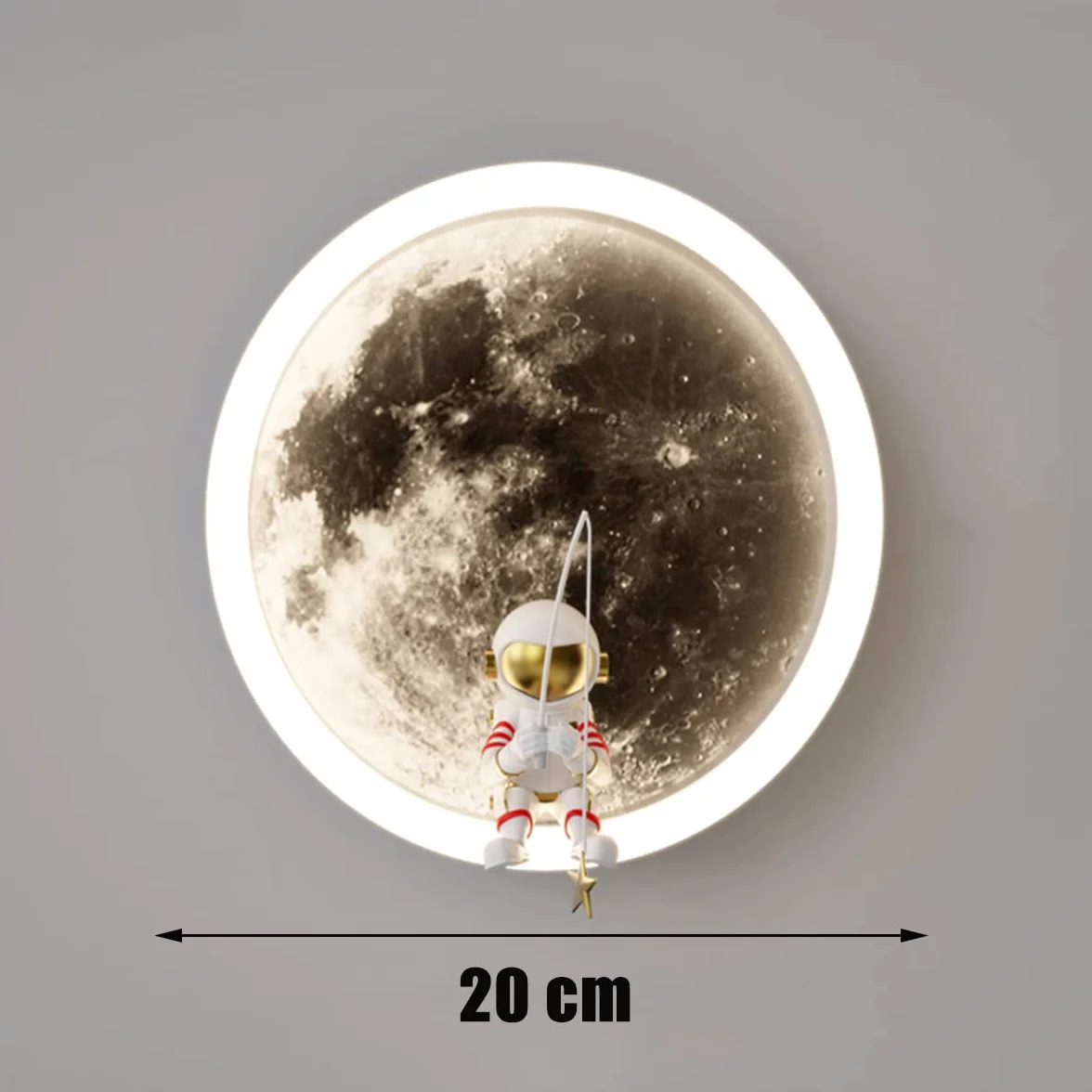 Lampa ścienna LED do pokoju dziecięcego księżyc, kinkiet astronauta dekoracja sypialni chłopca/dziewczyny, ściemniana za pomocą pilota, 20 CM, 3000 K-6000 K, 12 W, okrągła lampka nocna dla dzieci,White