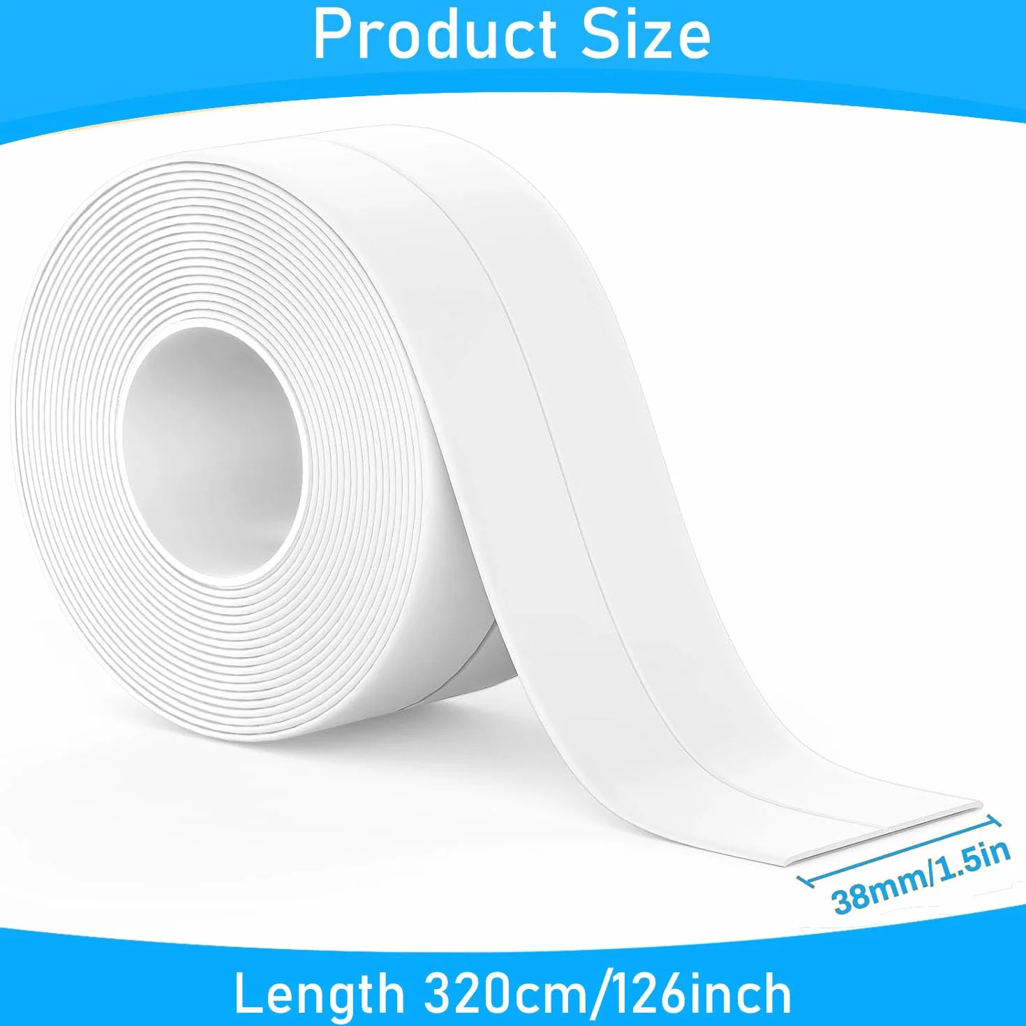 Taśma uszczelniająca do łazienki i kuchni, samoprzylepna, wodoszczelna, odporna na pleśń, wydajna, 38 mm szerokości x 3,2 m długości, biała