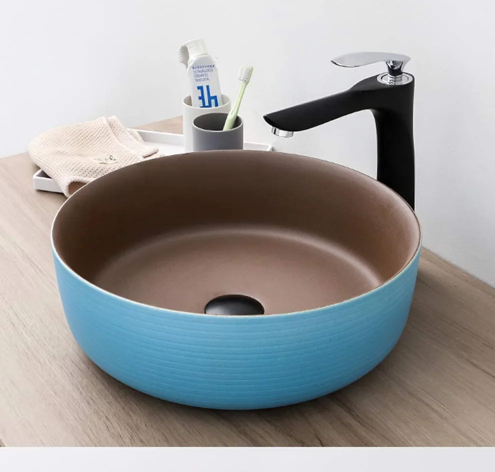 Ceramiczna Umywalka Łazienkowa, Umywalka Nablatowa, Okrągła, Porcelanowa, Ceramiczna, Artystyczna Umywalka Łazienkowa Z Odpływem Ze Stali Nierdzewnej, 25,7 X 5,9 Cala, Ni