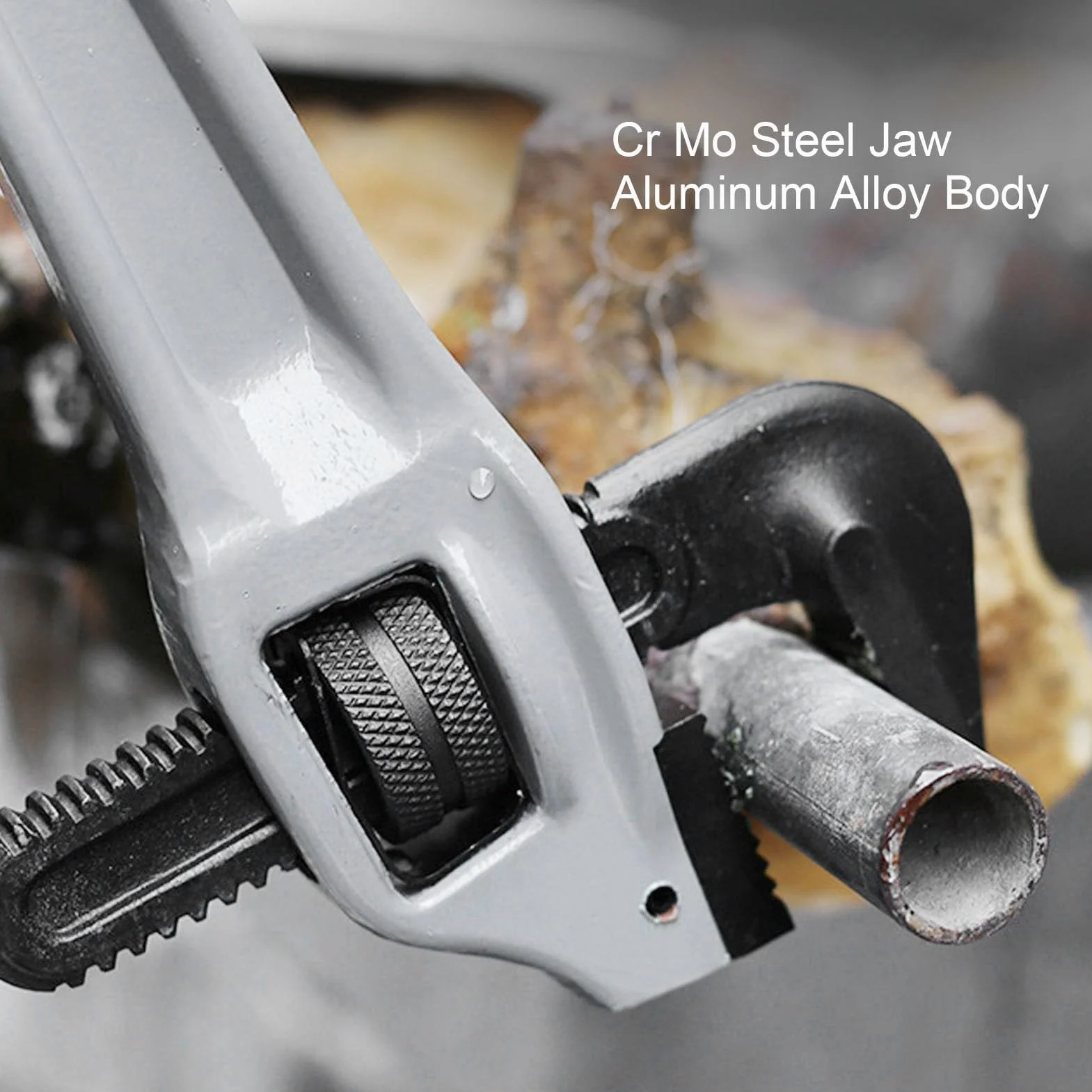 Aluminiowy Klucz do Rur Odgięty, Regulowany Rozstaw Szczęk, Wytrzymały Uchwyt Klucz Hydrauliczny Narzędzie dla Hydraulików ze Szczękami ze Stali Kutej Matrycowo dla Monterów Rur