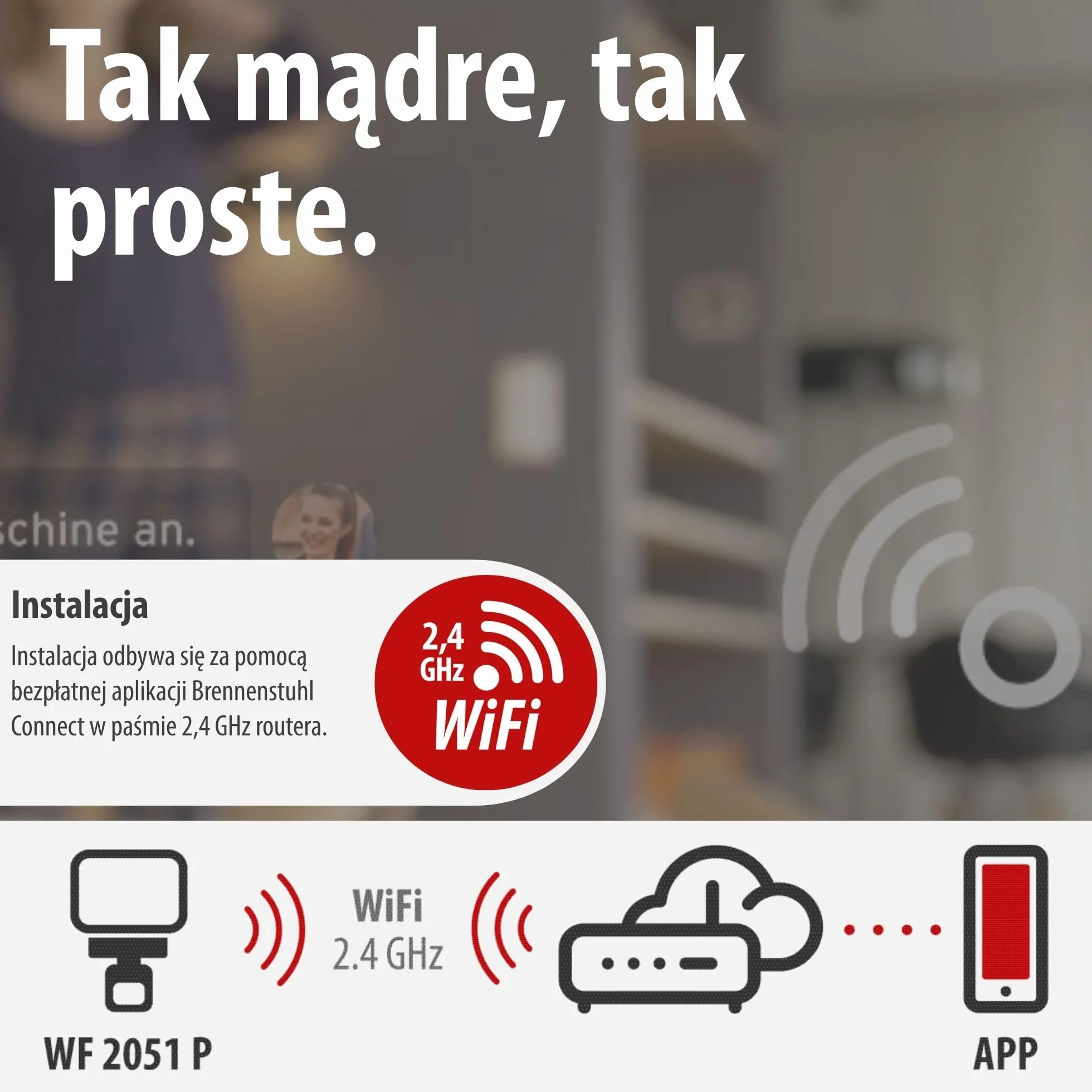 Brennenstuhl Connect WiFi LED Reflektor WF 2051 P (24W, 2800lm, IP54, różne funkcje świetlne regulowane za pomocą aplikacji, reflektor zewnętrzny do montażu na ścianie z czujnikiem ruchu)