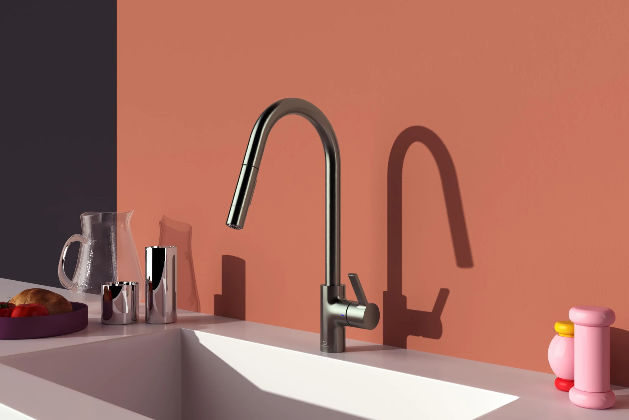 Ideal Standard - Smak jednouchwytowa bateria zlewozmywakowa do zlewu kuchennego, wysoka rura wylewkowa z dwufunkcyjną wylewką obrotową i wyciąganą, magnetic szary
