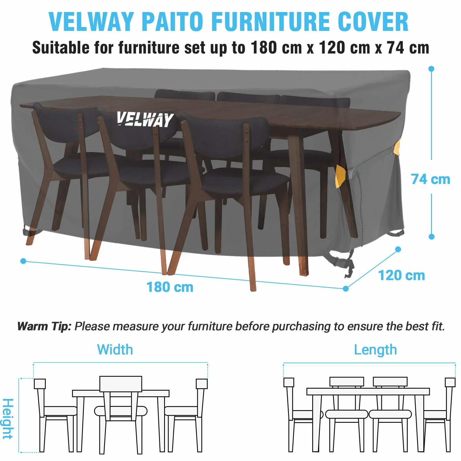 Velway Pokrowiec na meble ogrodowe wodoodporny 180 x 120 x 74 cm