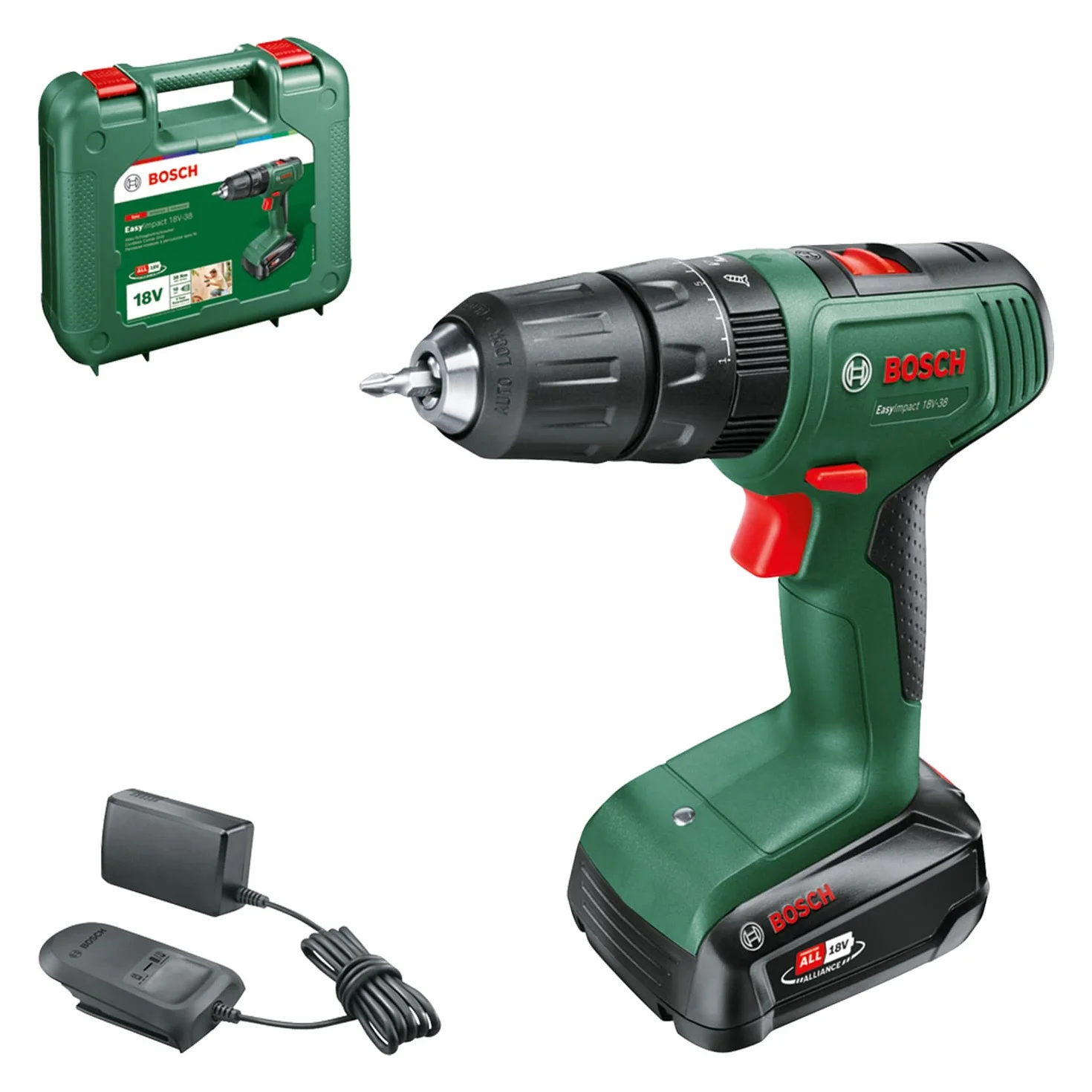 Bosch Akumulatorowa wiertarka udarowa EasyImpact 18V-38 (1 akumulator 2,5 Ah; system 18V; walizka)