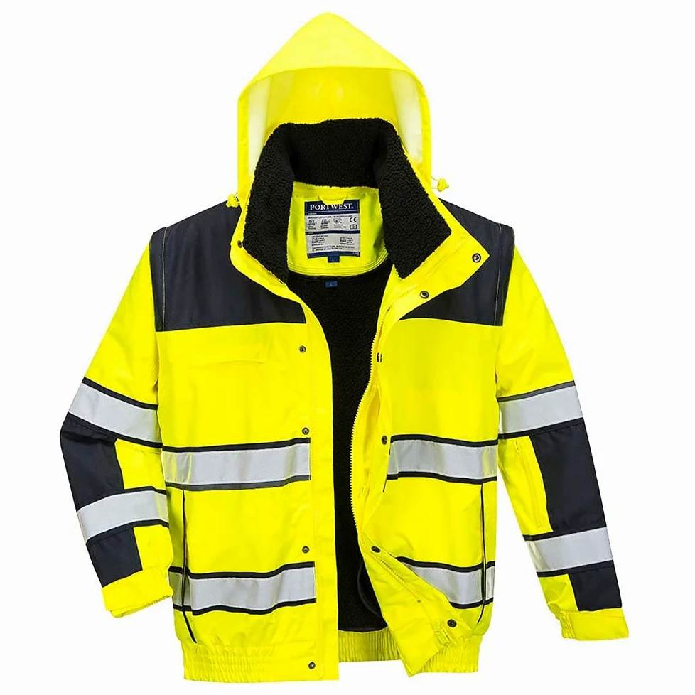 Portwest C466 Kurtka robocza 3-in-1 Elementy Odblaskowe Zamek Błyskawiczny | Żółty/Czarny, XL, EN ISO 20471 Klasa 3, EN 342, Krój Standardowy, Długi Rękaw, Unisex, 6 Kieszeni, 300D Oxford, Poliester