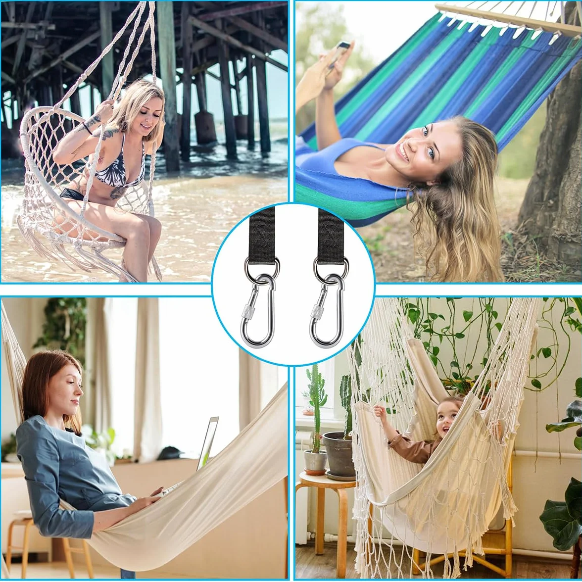 Swing Hanging Kit, 2 sztuki, 30 cm, mocowanie hamaka, mocowanie huśtawki, z 2 karabińczykami do dużych obciążeń i pierścieniami D do huśtawek i hamaków