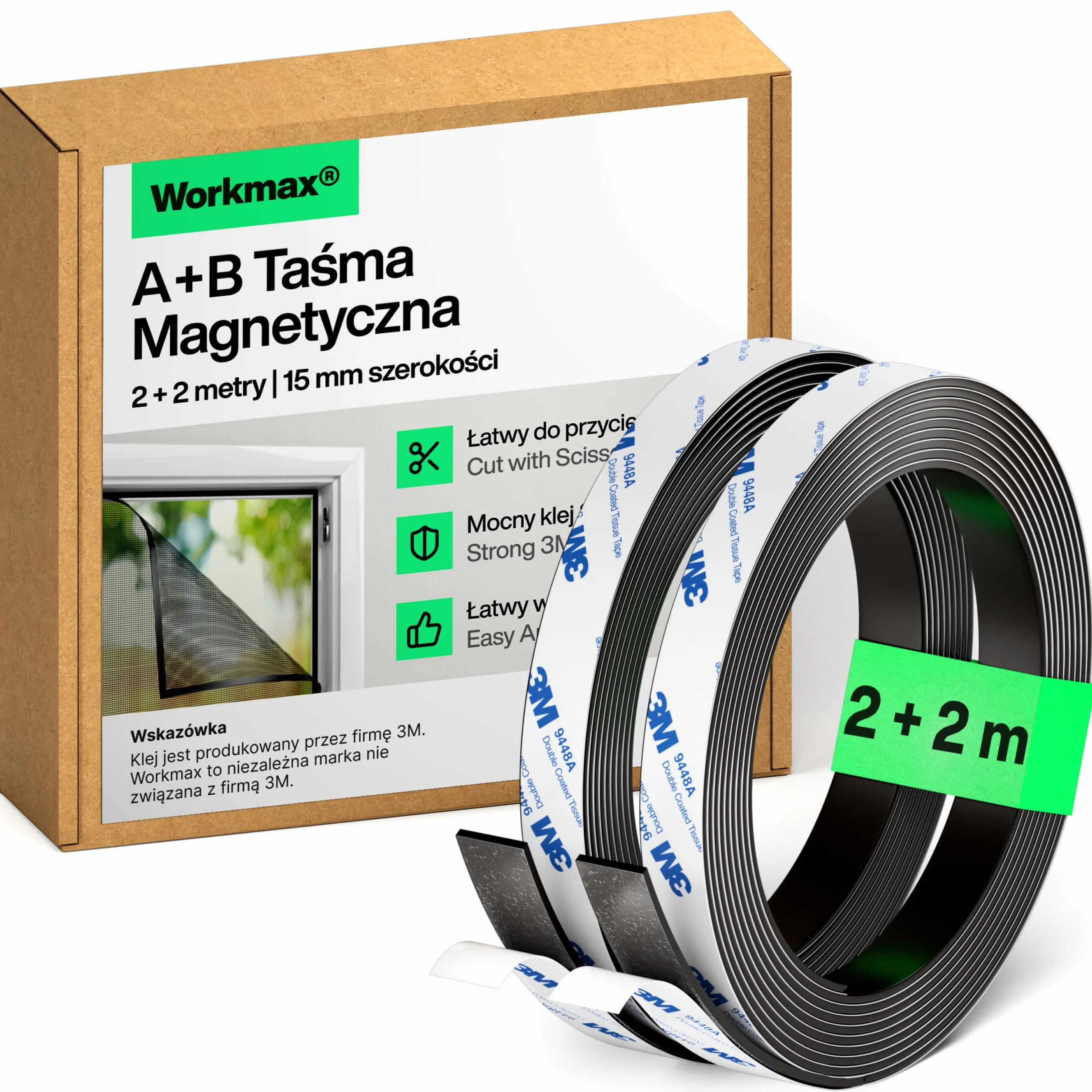 A+B Taśma magnetyczna do moskitier i moskitier (2+2 metry) | Paski magnetyczne silnie samoprzylepne | Taśma magnetyczna z wzajemnym przyciąganiem