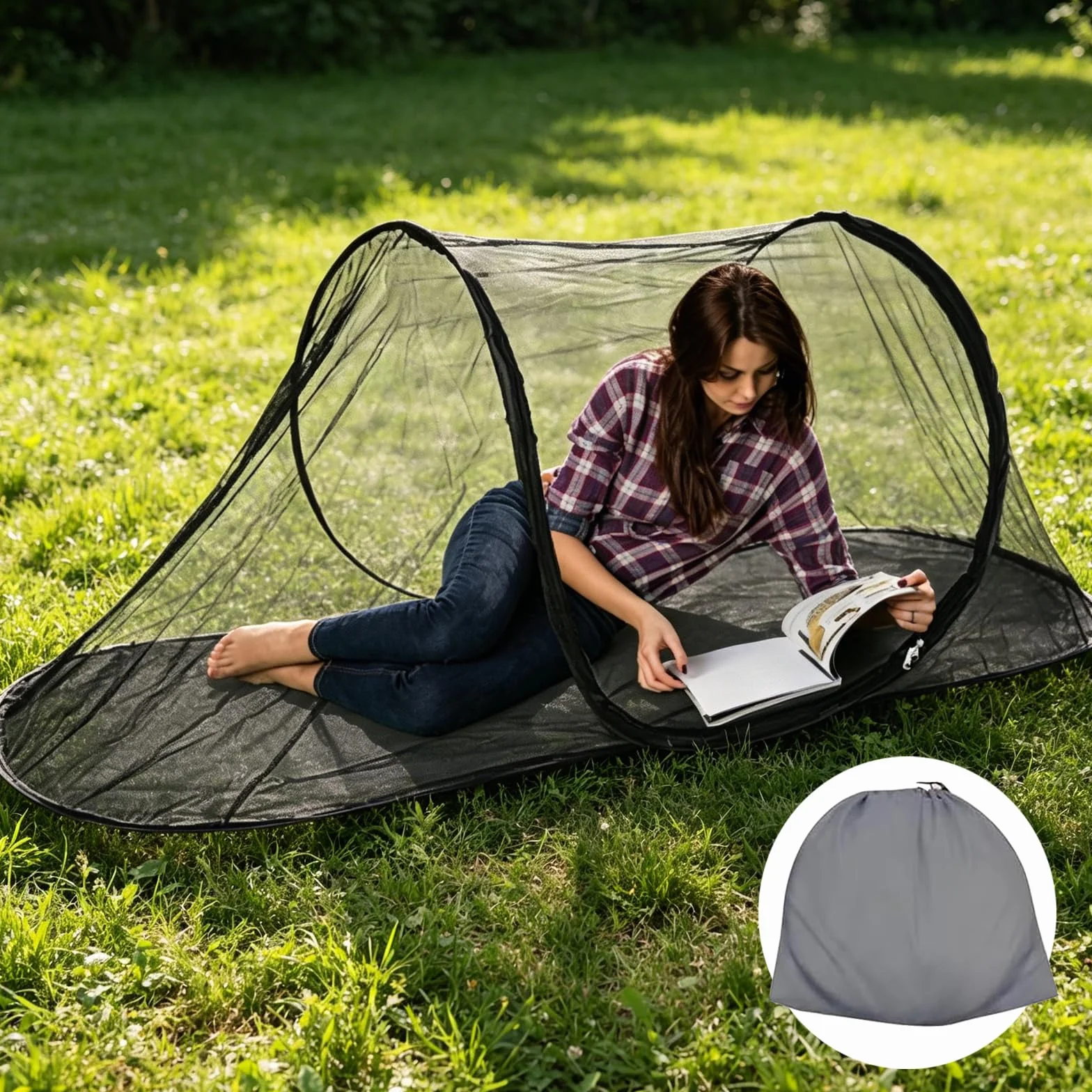 Moskitiera podróżna składana Pop-Up 200 x 72 x 70 cm 210D Oxford włókno szklane