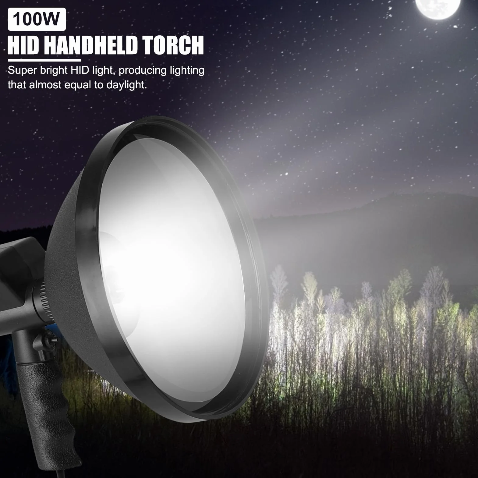 Latarka kieszonkowa 100 W HID 9 cali do użytku wewnątrz i na zewnątrz, 12 V, przenośna latarka punktowa, na kemping, do pływania łodzią, rolnictwa, reflektor roboczy