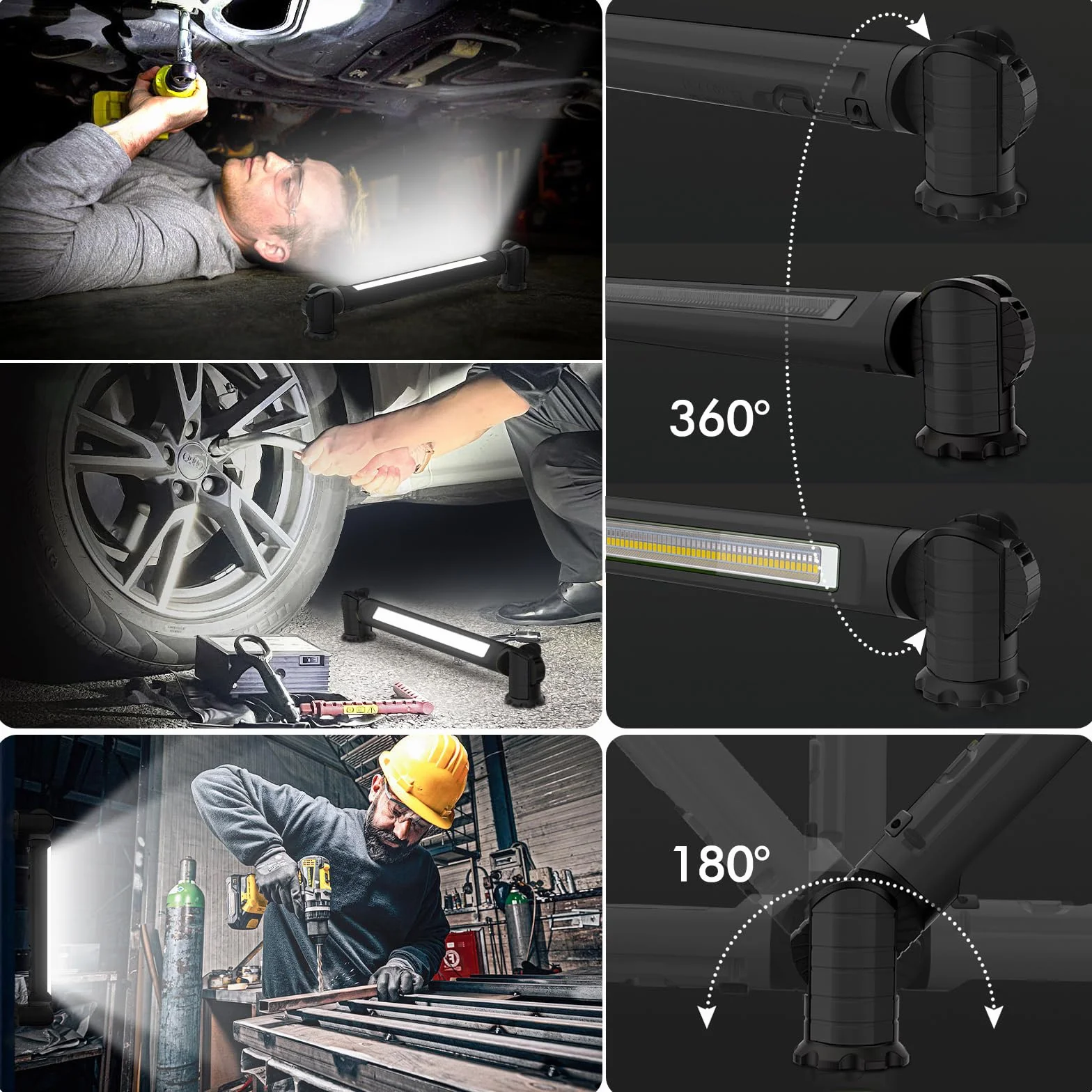MEIKEE Lampa robocza 3000 lm, 6 trybów świecenia, 3 poziomy jasności, lampa warsztatowa z magnesem i hakiem, reflektor LED, akumulator do ponownego ładowania, reflektor budowlany na kemping, do garażu